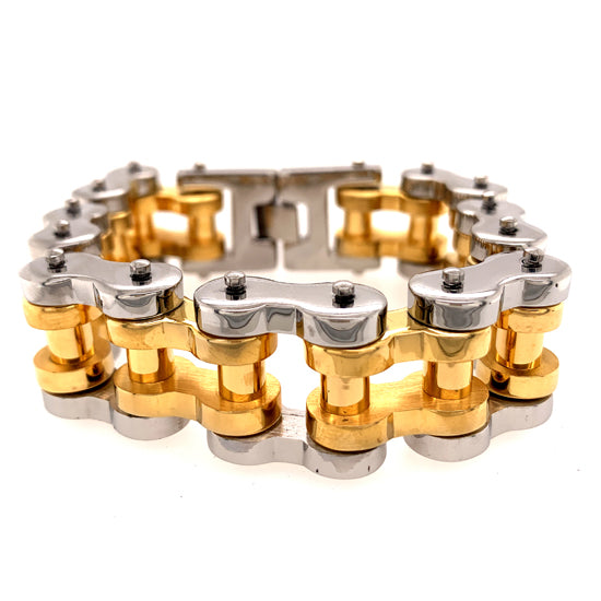 Stainless Steel And 18K Gold PVD Coated Bike Chain Bracelet / WCB1012、mySite、dreamappss