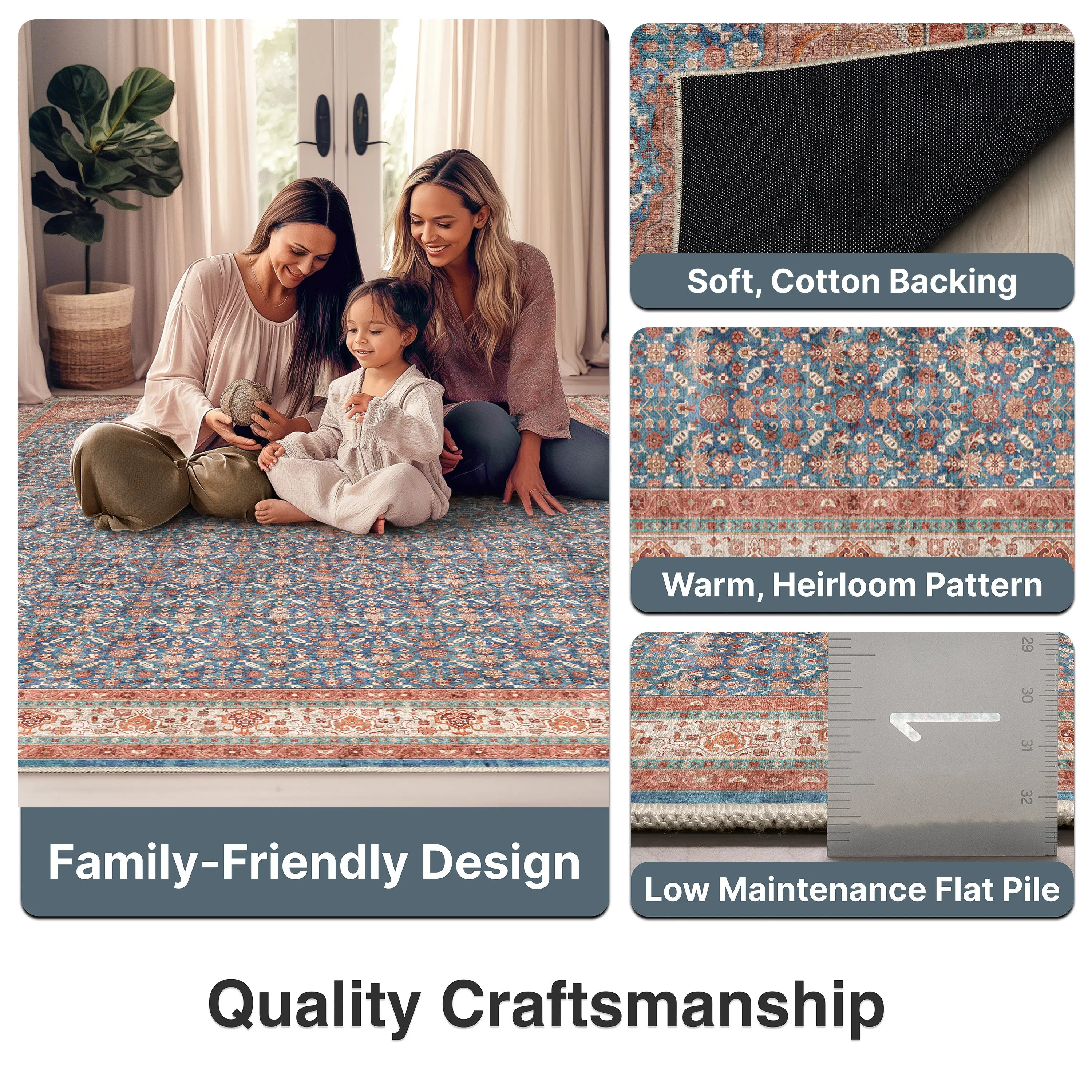 Asha 2-in-1 Lilith Vintage Oriental Kilim Rug + Rug Pad Included、mySite、gigharbornorthrealestate