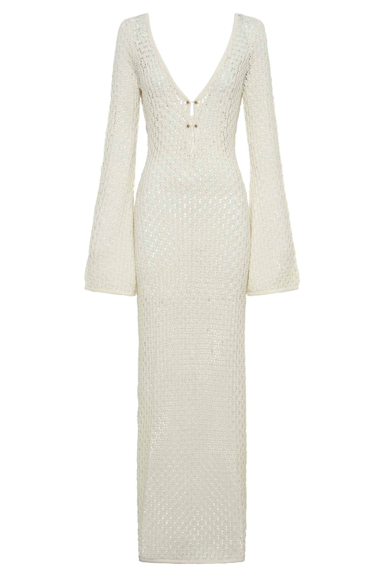 Kayleigh Crochet Fishtail Flare Sleeve Maxi Dress - White、mySite、solidvoid