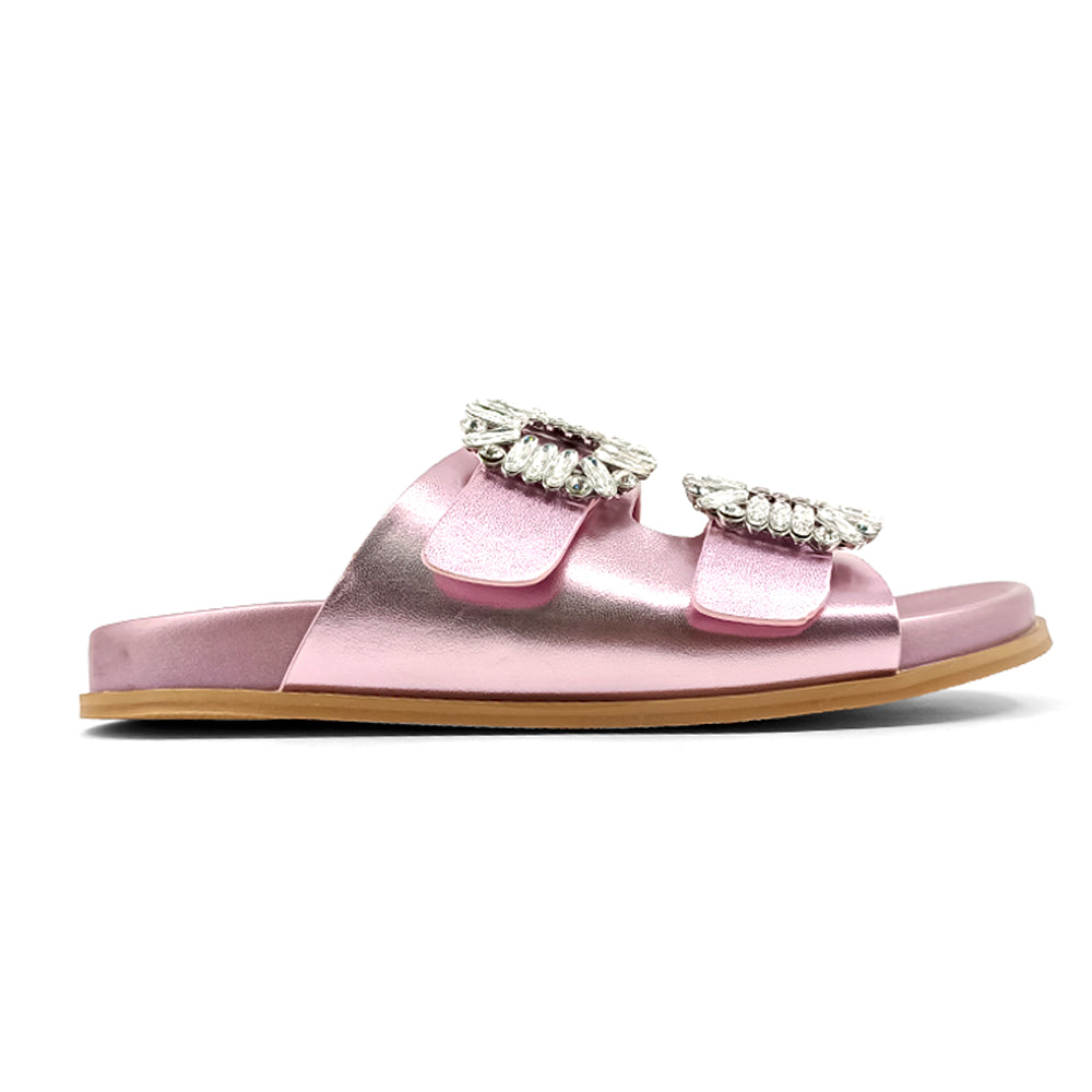 Bridget Metallic Rhinestone Slide Sandals、mySite、gtrtttuynbv