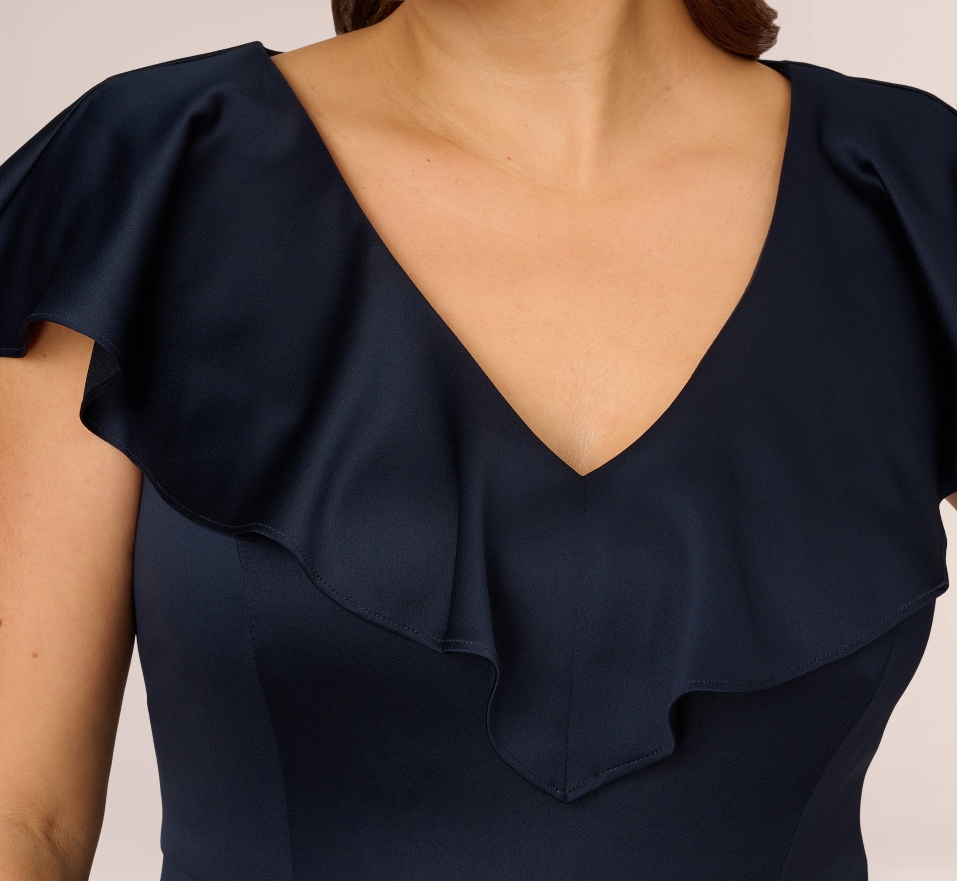 Plus Size Satin Crepe Ruffled Cropped Jumpsuit In Dark Navy、mySite、solidvoid