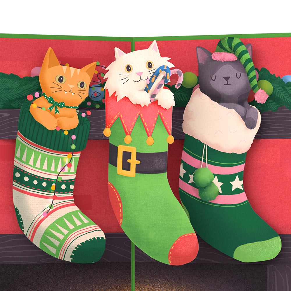 Christmas Cat Stockings Pop-Up Card、mySite、solidvoid