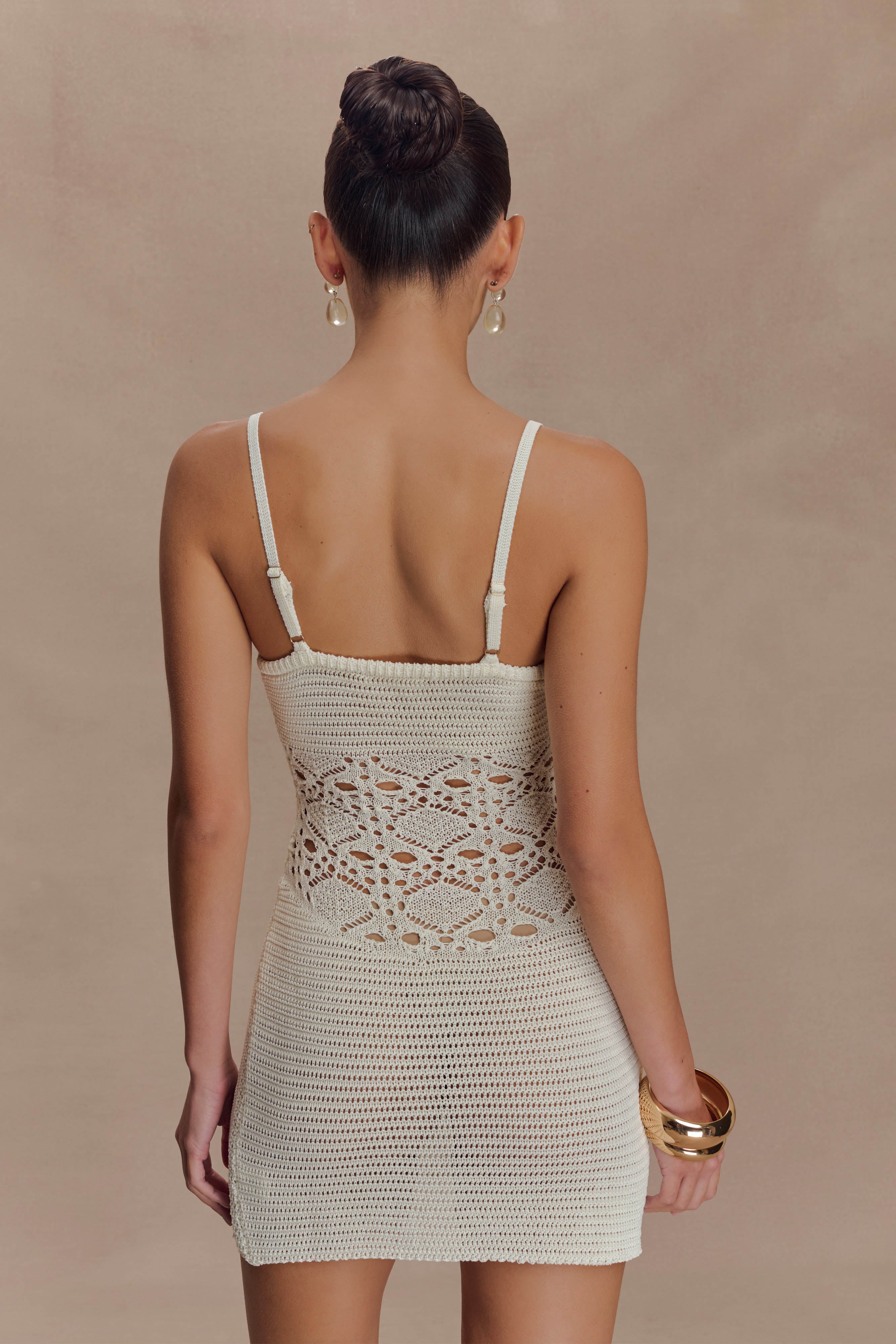 Everette Crochet Knit Mini Dress - Ivory、mySite、solidvoid