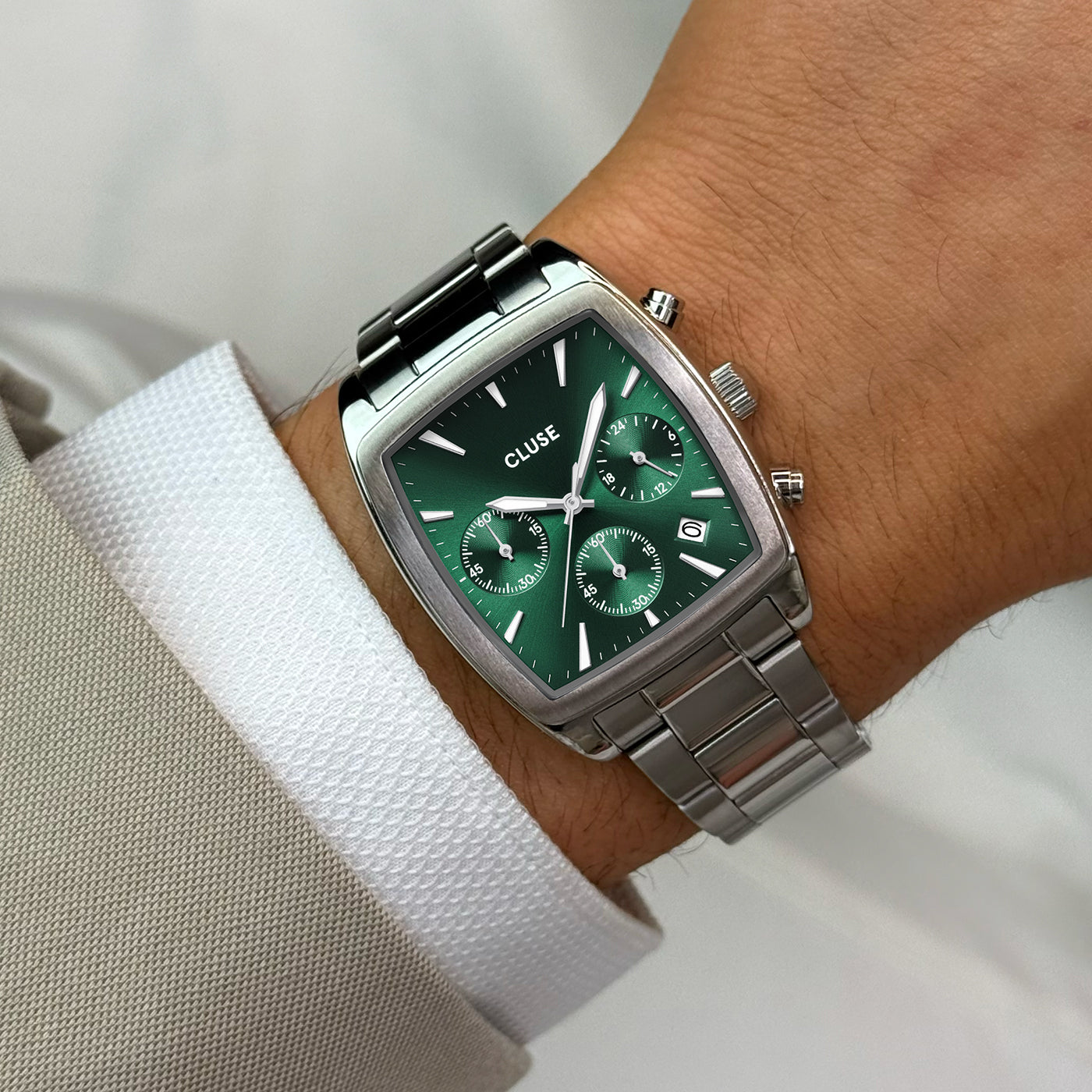 Quartaut Chrono Watch Steel, Green, Silver Colour、mySite、botmansion