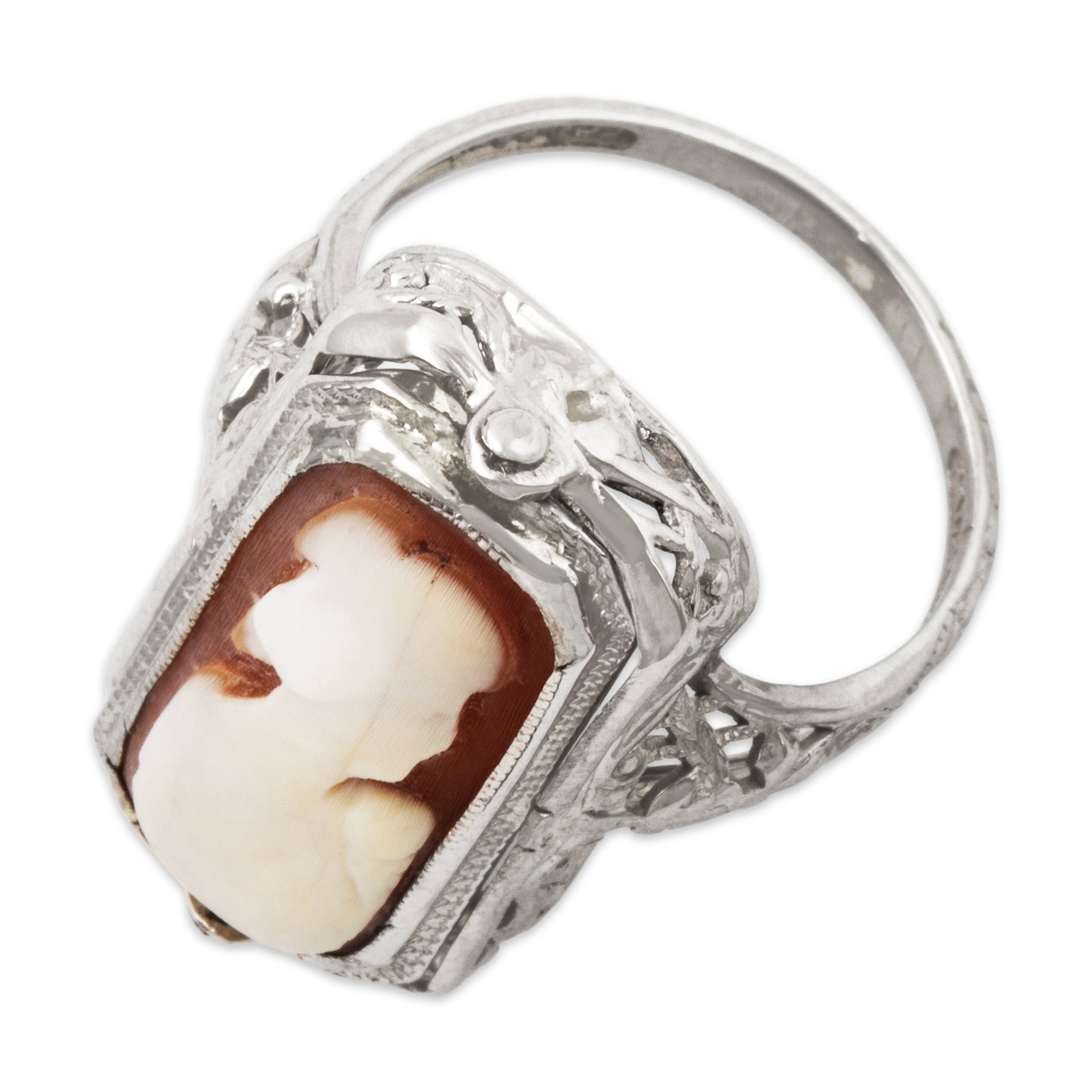 Antique 14k White Gold Diamond Onyx Shell Cameo Unusual Spinning Ring 6.25、mySite、hinf8tx79