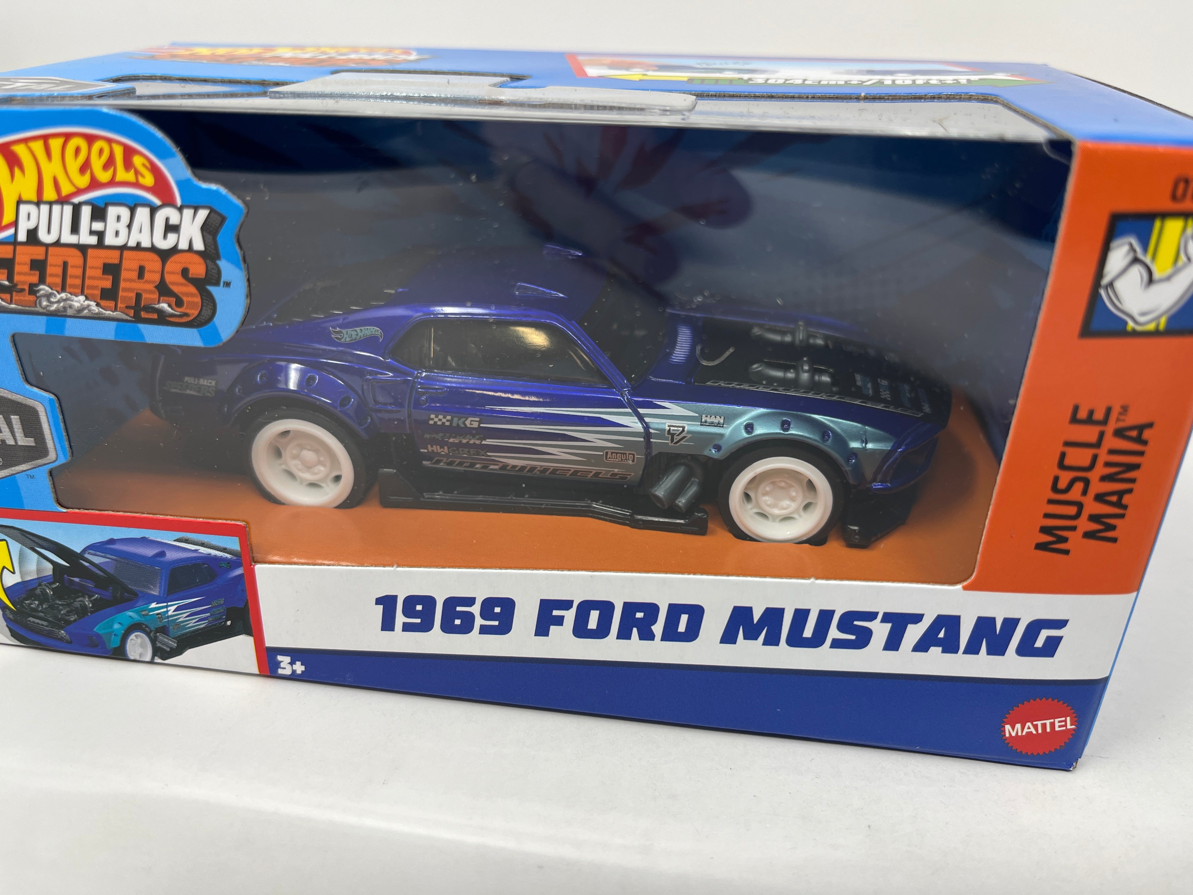 1969 Ford Mustang * BLUE * 2024 Hot Wheels Pull-Back Speeders 1:43 scale Case F、mySite、hgirdovlk