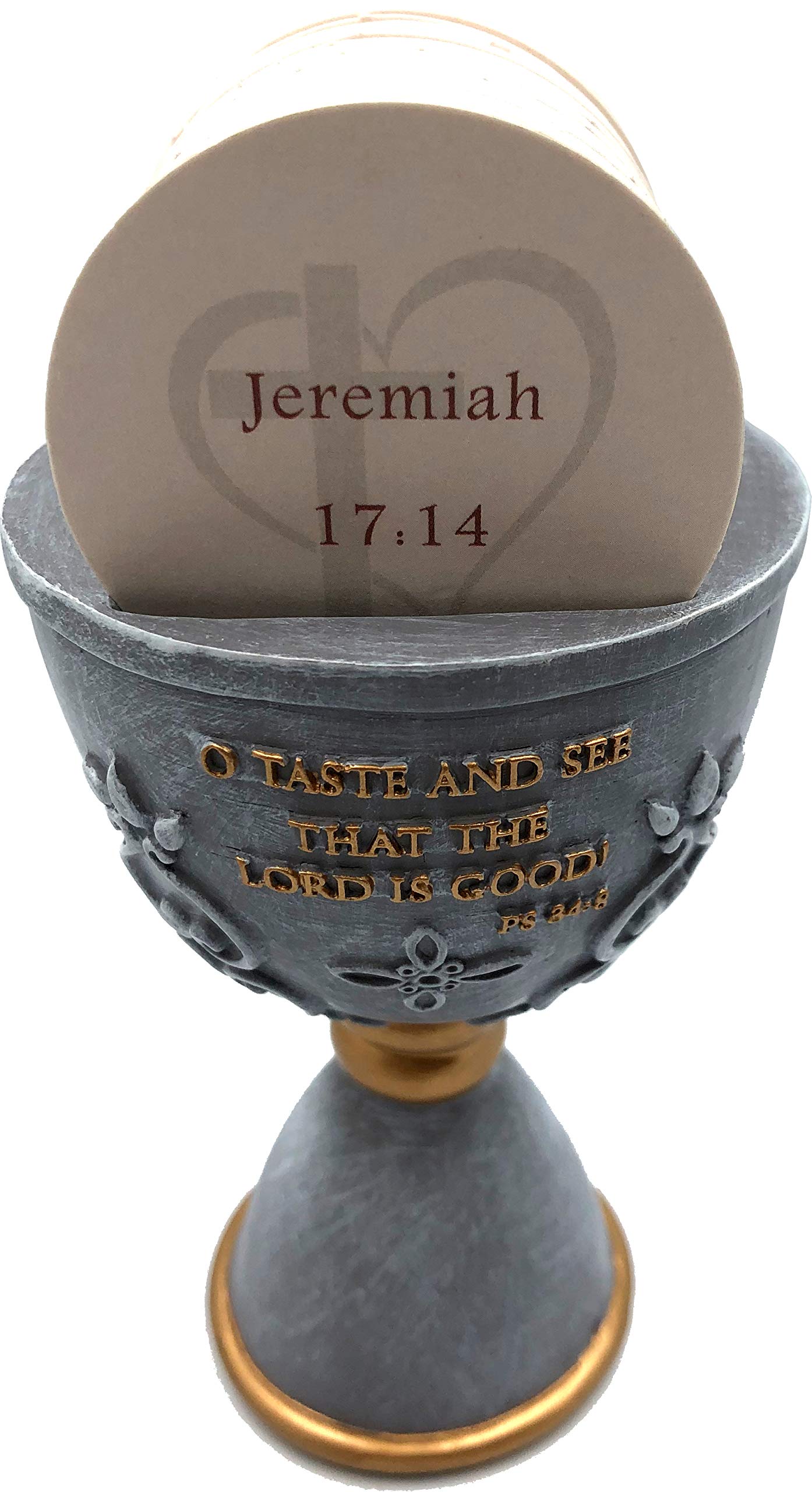  Holy Land Market Stone Communion Cup / Chalice and Hosts with 150 Different Biblical Verses ( 6 Inches high ) - Dark Grey、mySite、elrpsem3k