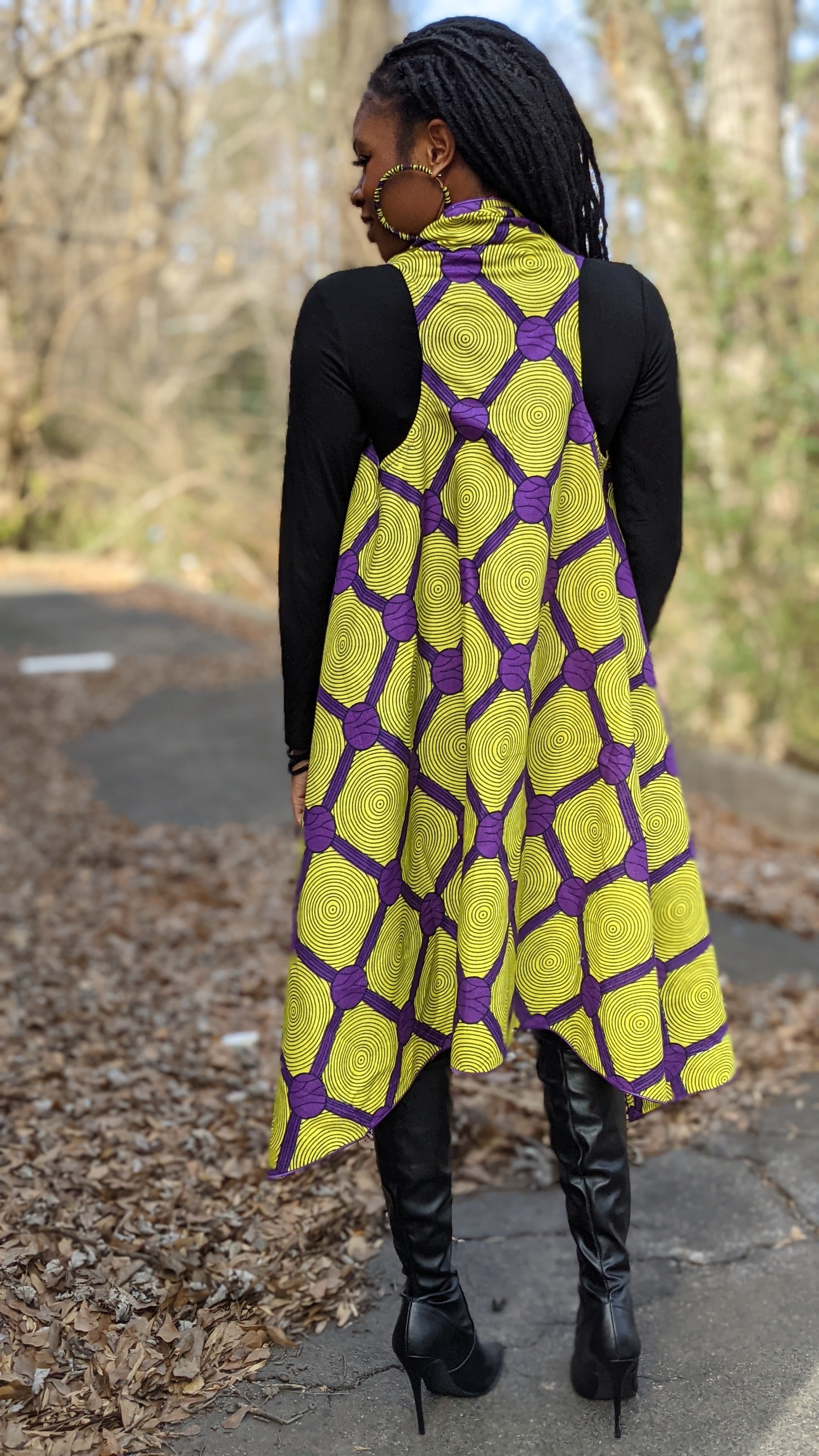 Dupsie's karafah Purple and Yellow Red African Print Sleeveless Shawl Vest-DPPS3775SH、mySite、solidvoid