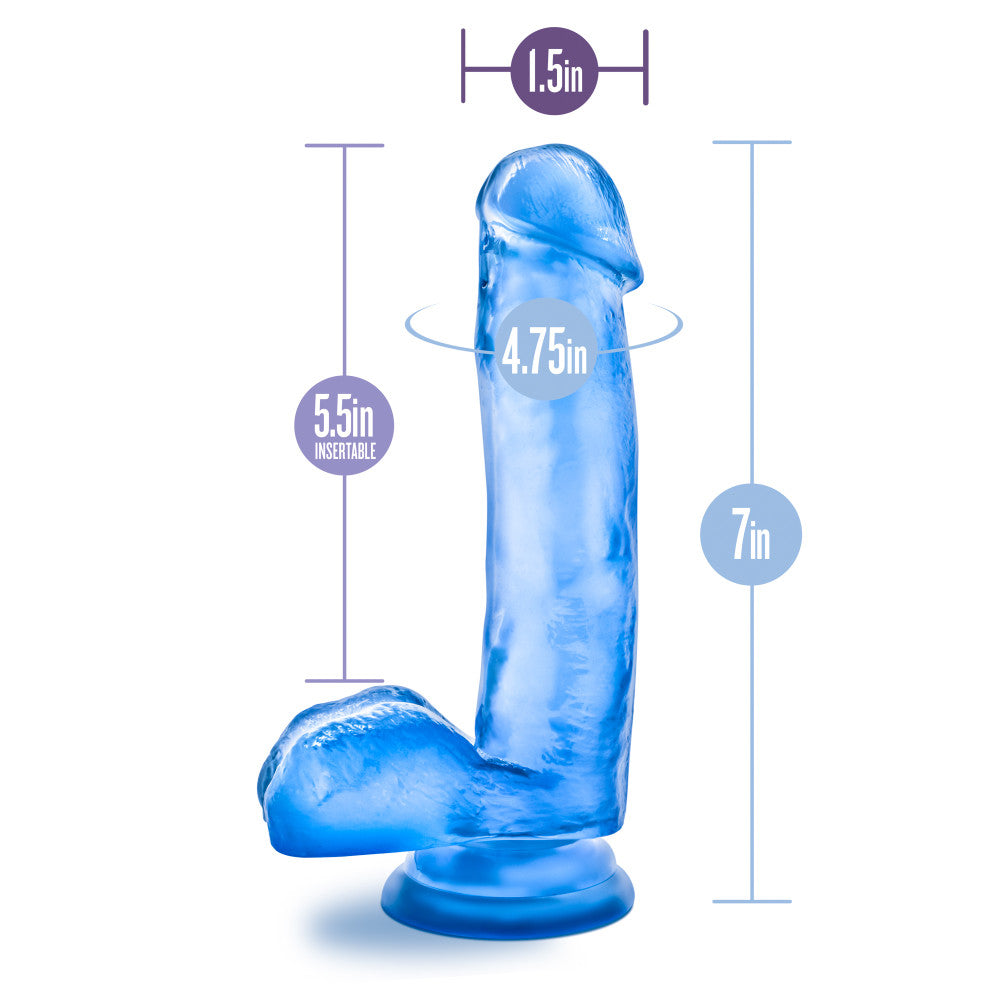 B Yours By Blush® | Sweet N' Hard 1 Realistic Blue 7-Inch Long Dildo With Balls & Suction Cup Base、mySite、bottomscart