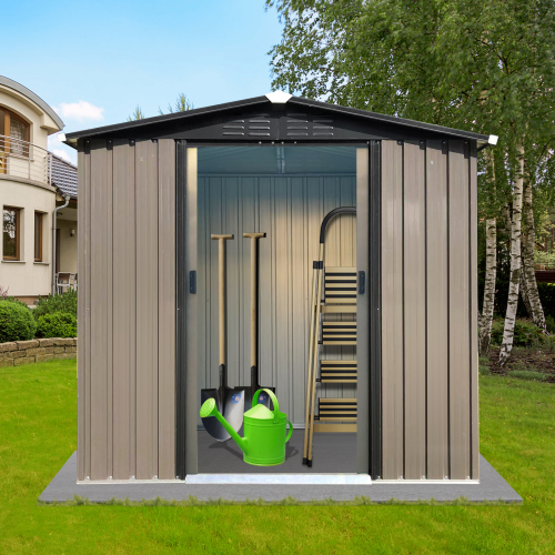 Outdoor storage sheds 6FTx4FT Apex roof brown with Sliding Doors、、eastwooduniform
