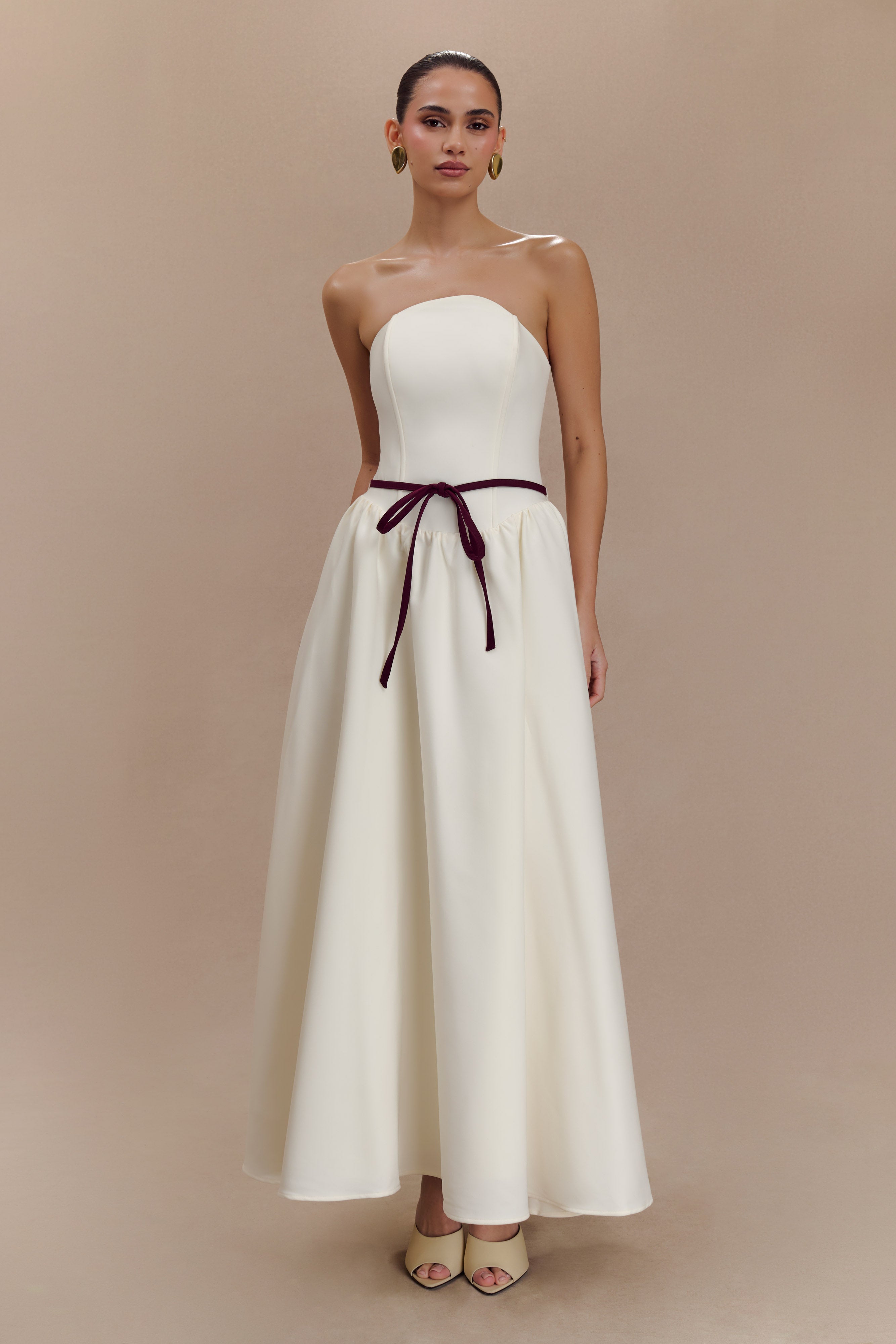 Penny Strapless Contrast Midi Dress - Ivory & Burgundy、mySite、solidvoid