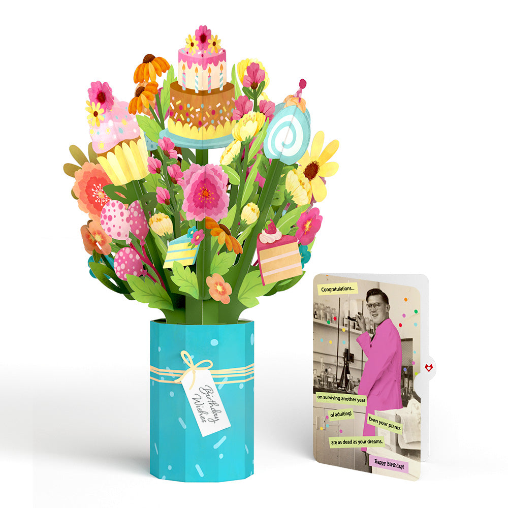 Sweet Birthday Wishes Bouquet and Survive Another Year of Adulting Congratulations Sentiment Set、mySite、solidvoid
