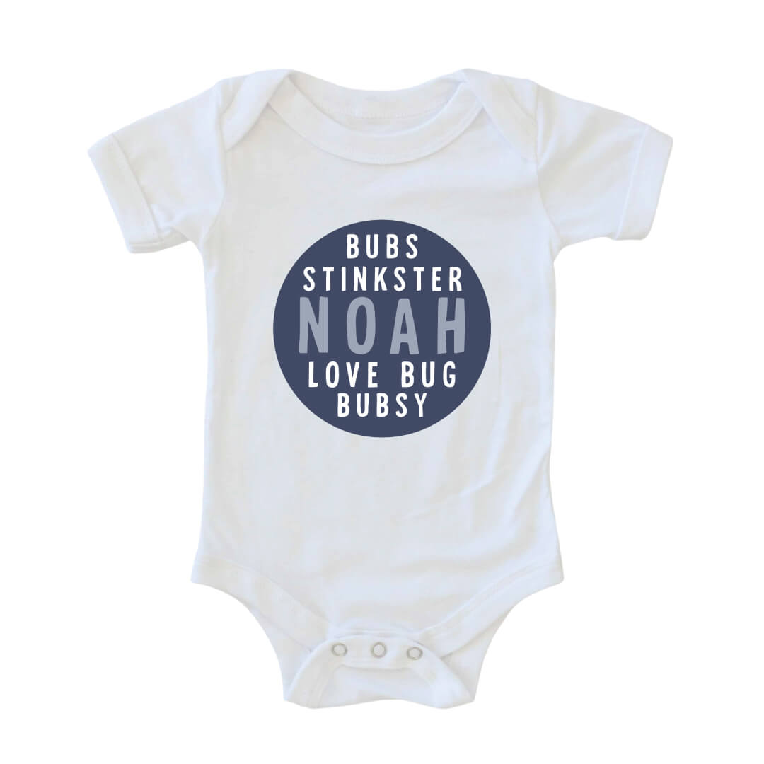  Personalized Blue Circle Name Graphic Bodysuit | White、mySite、layawaytickets