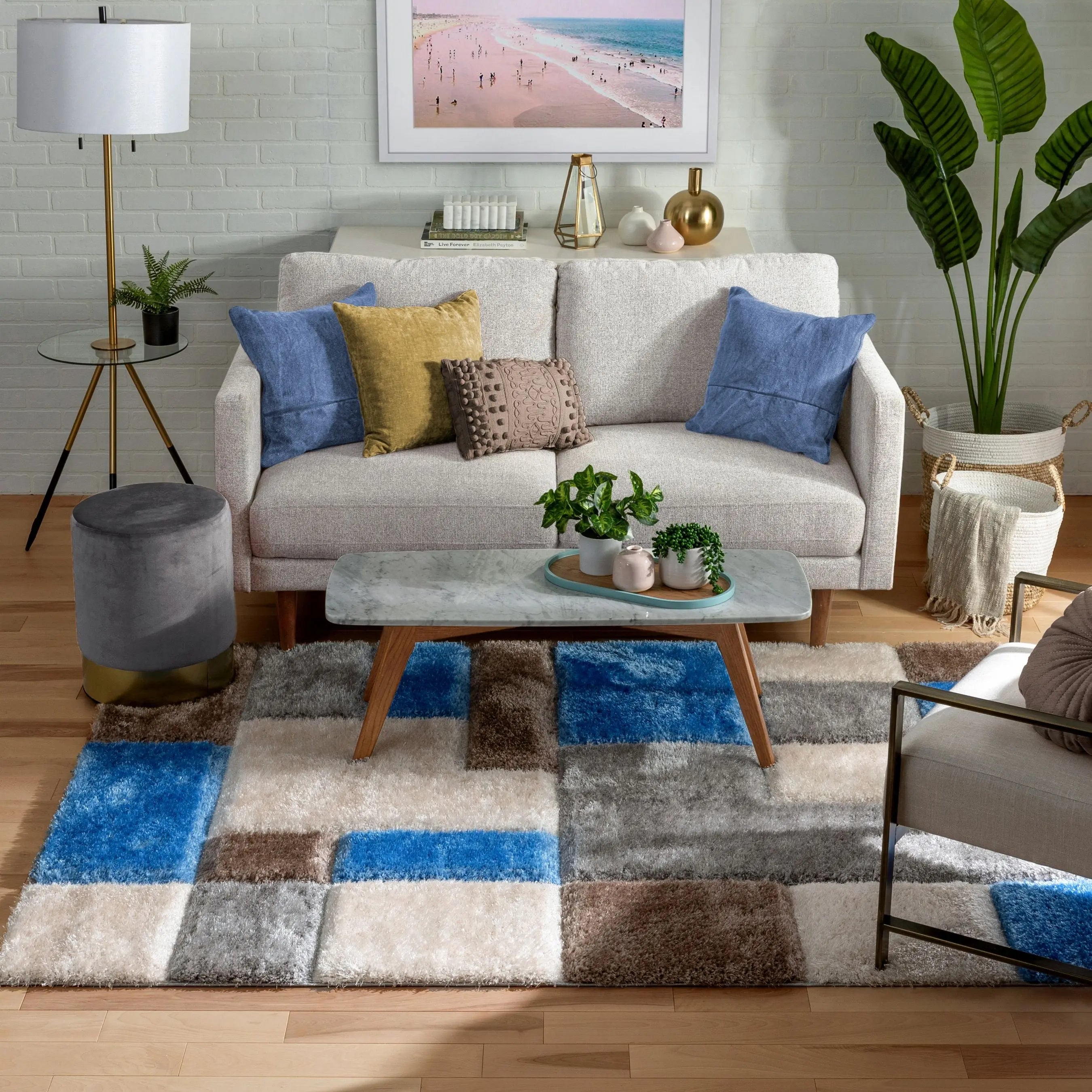 Escondido Modern Geometric Boxes Shag Light Blue 3D Textured Thick & Soft Shag Rug、mySite、gigharbornorthrealestate
