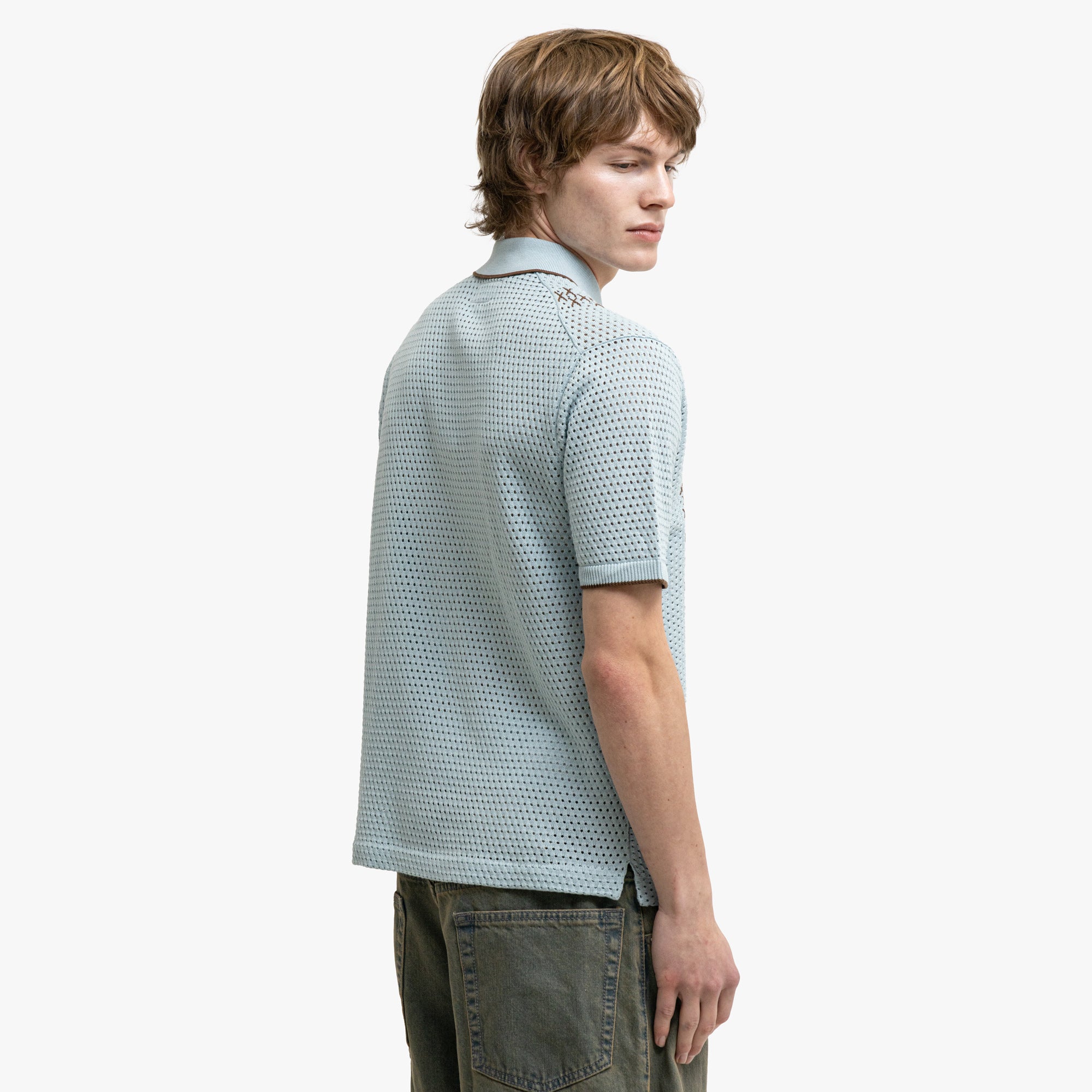  BEAMS PLUS Mesh Knit Stripe Polo Sax、mySite、merchandisen