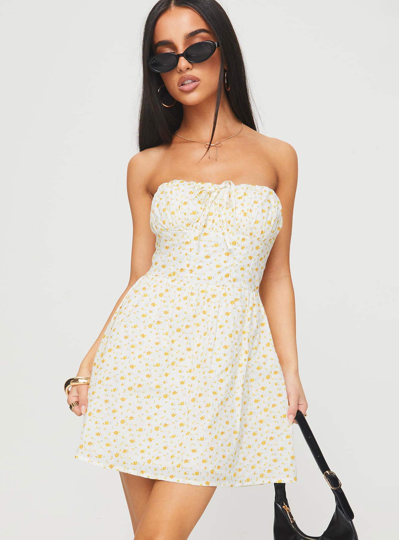 Calidora Strapless Mini Dress Orange Floral、mySite、solidvoid