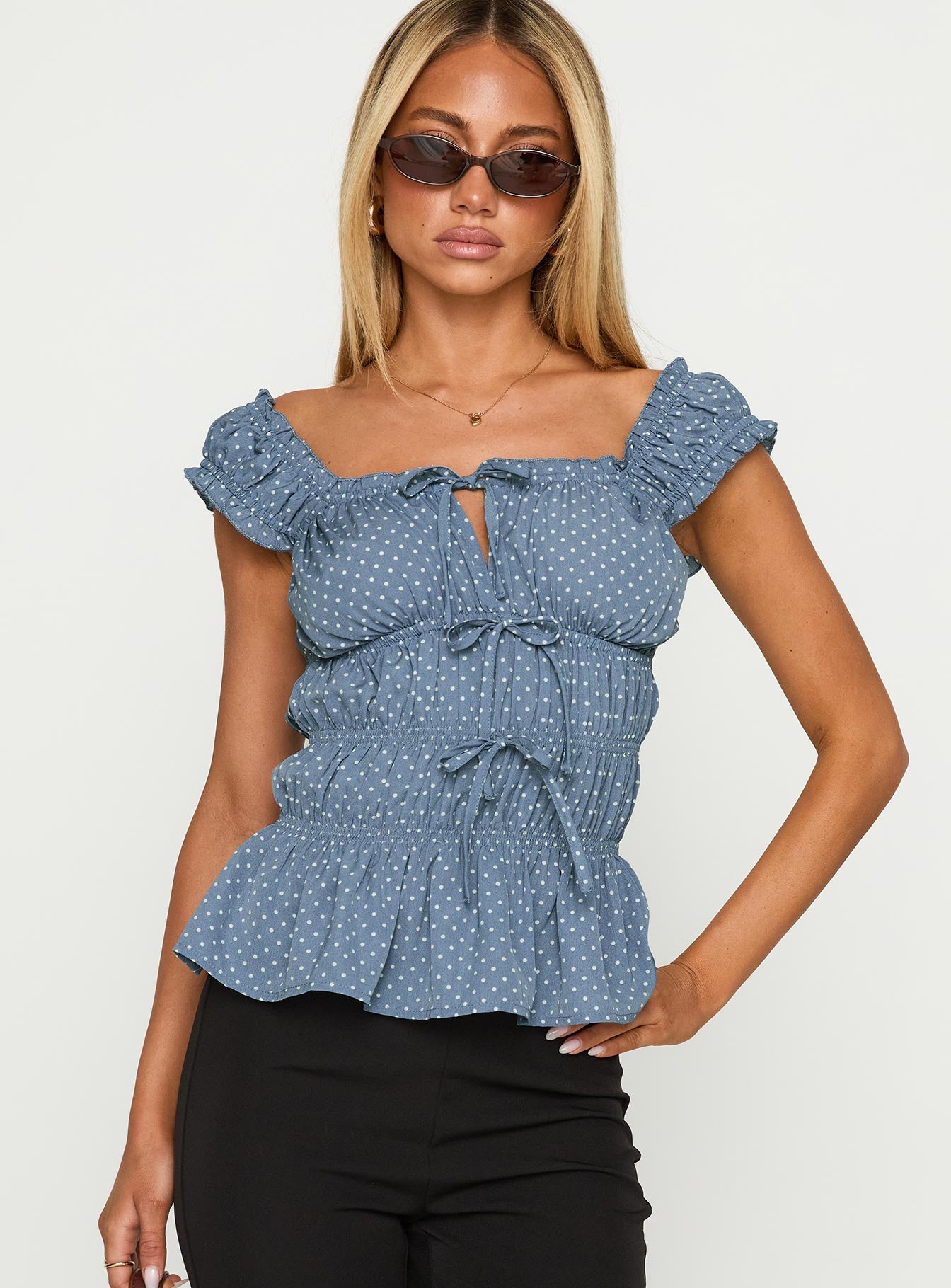 Scouts Honour Shirred Top Blue / White、mySite、solidvoid