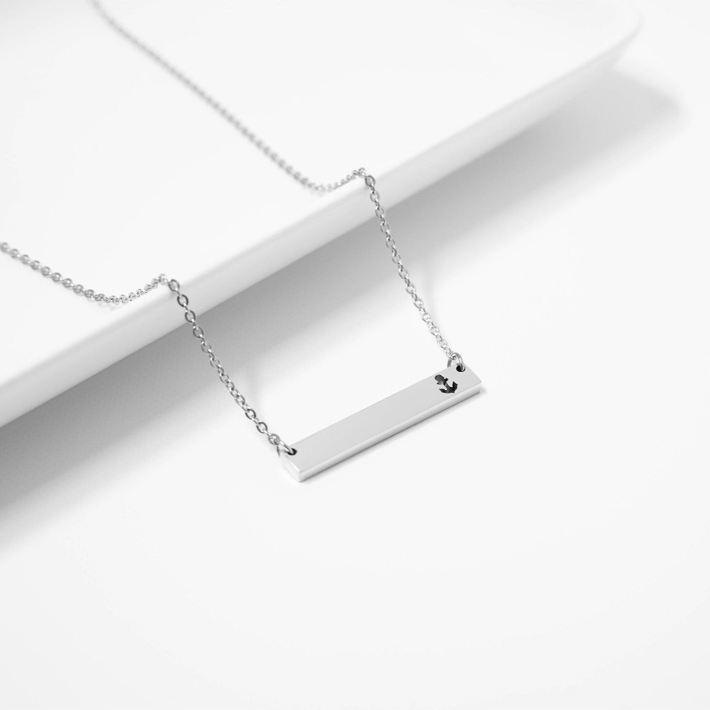 18K Gold PVD Stainless Steel Anchor Cutout Horizontal Blank Bar Necklace / SBB0157、mySite、dreamappss
