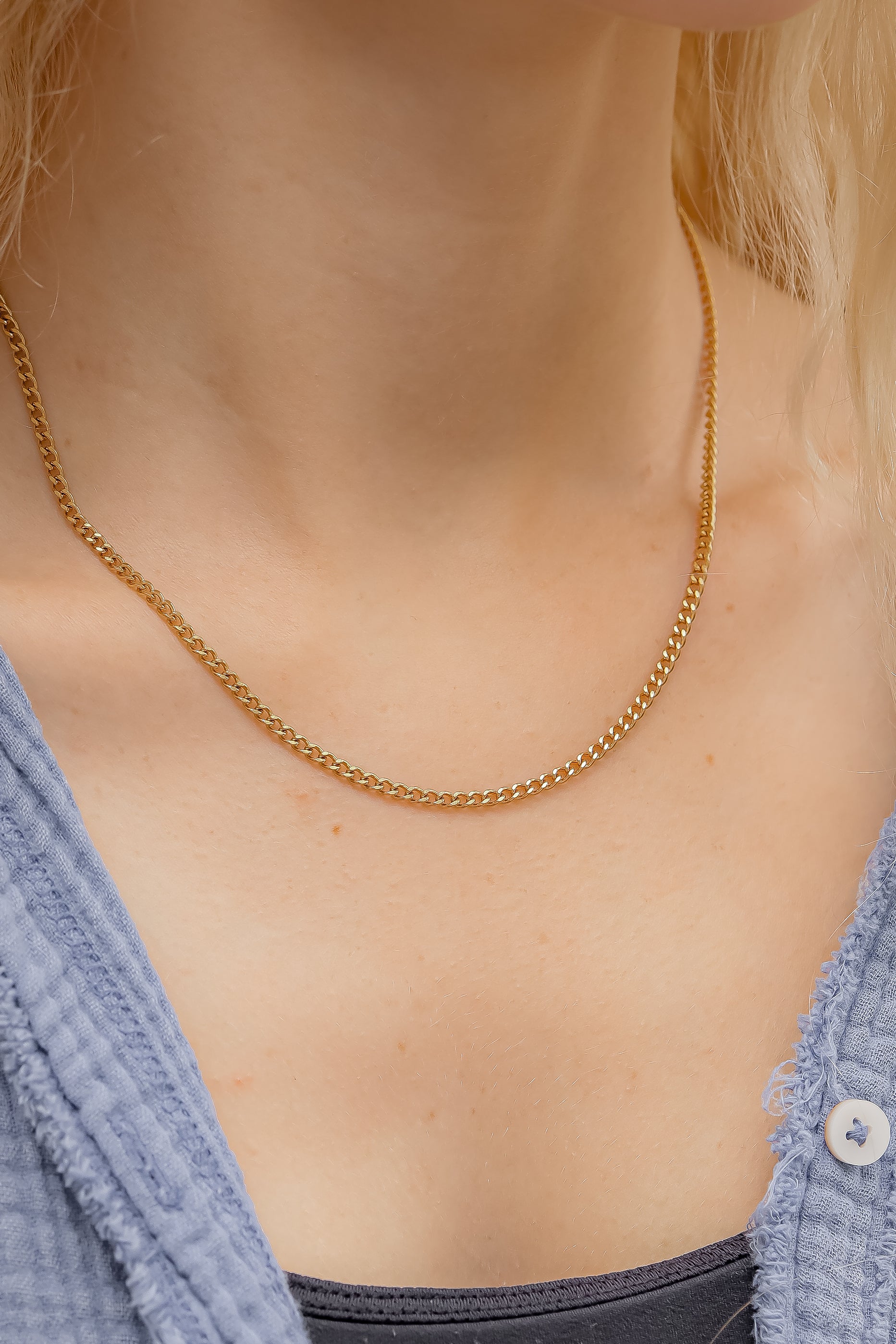 18K Gold PVD Stainless Steel Diamond Cut Curb Chain Necklace / CHN9710、mySite、dreamappss