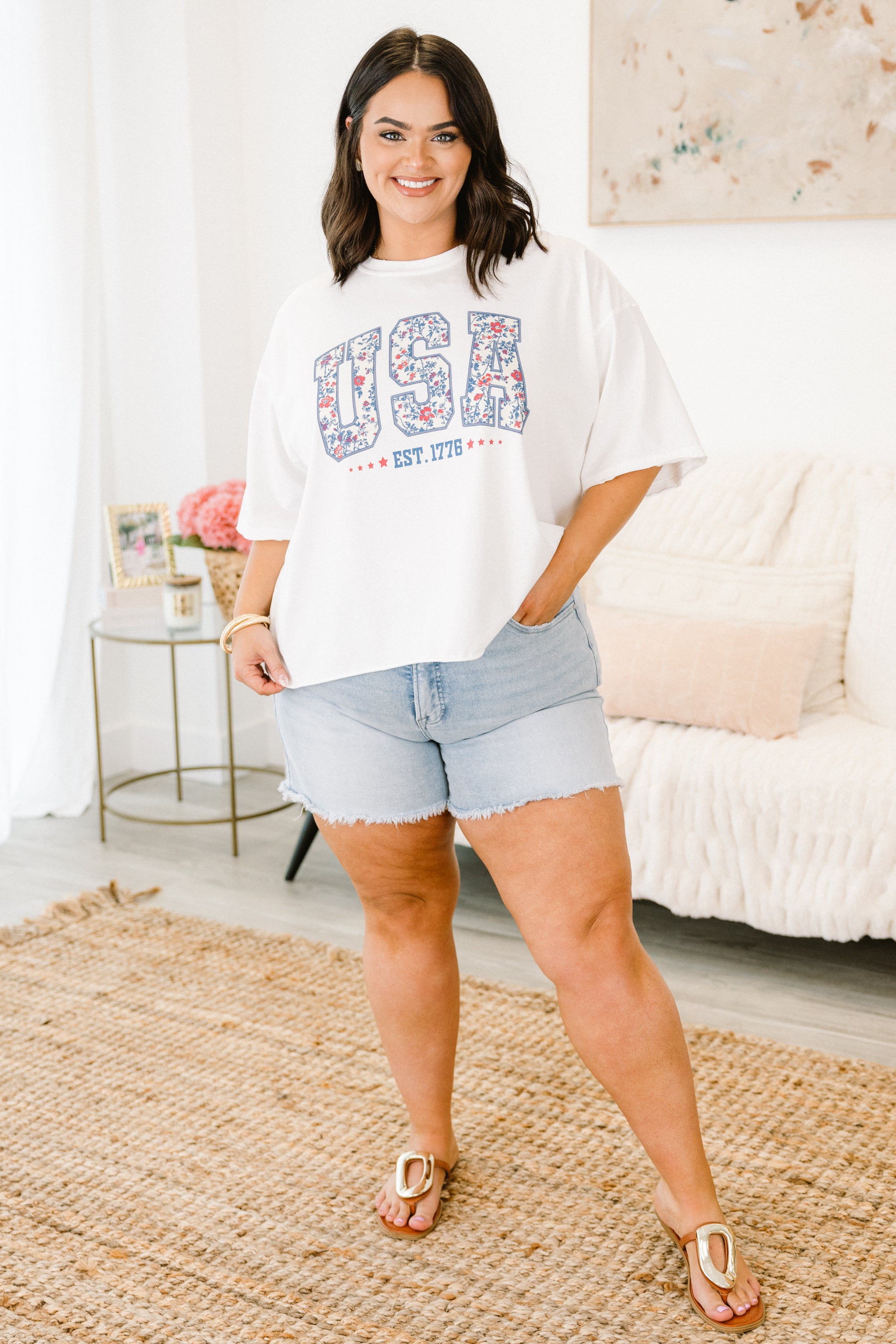  USA in Toile Vintage Wash Tee, White、mySite、justintrudeaud