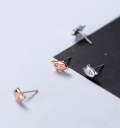 Pig Stud Earrings with CZ, Sterling Silver & Rose Gold Plated*、mySite、g9winljtr