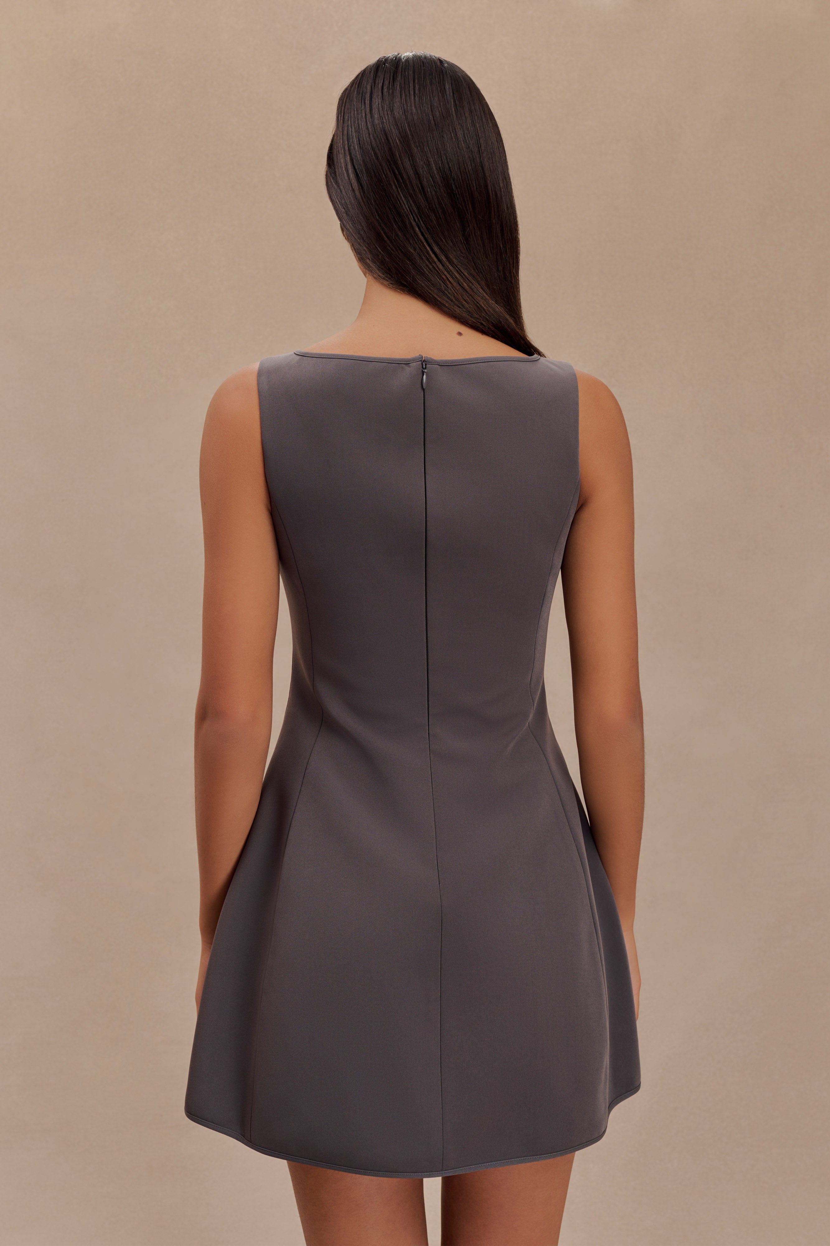 Evanna Sleeveless Suiting Mini Dress - Charcoal Grey、mySite、solidvoid