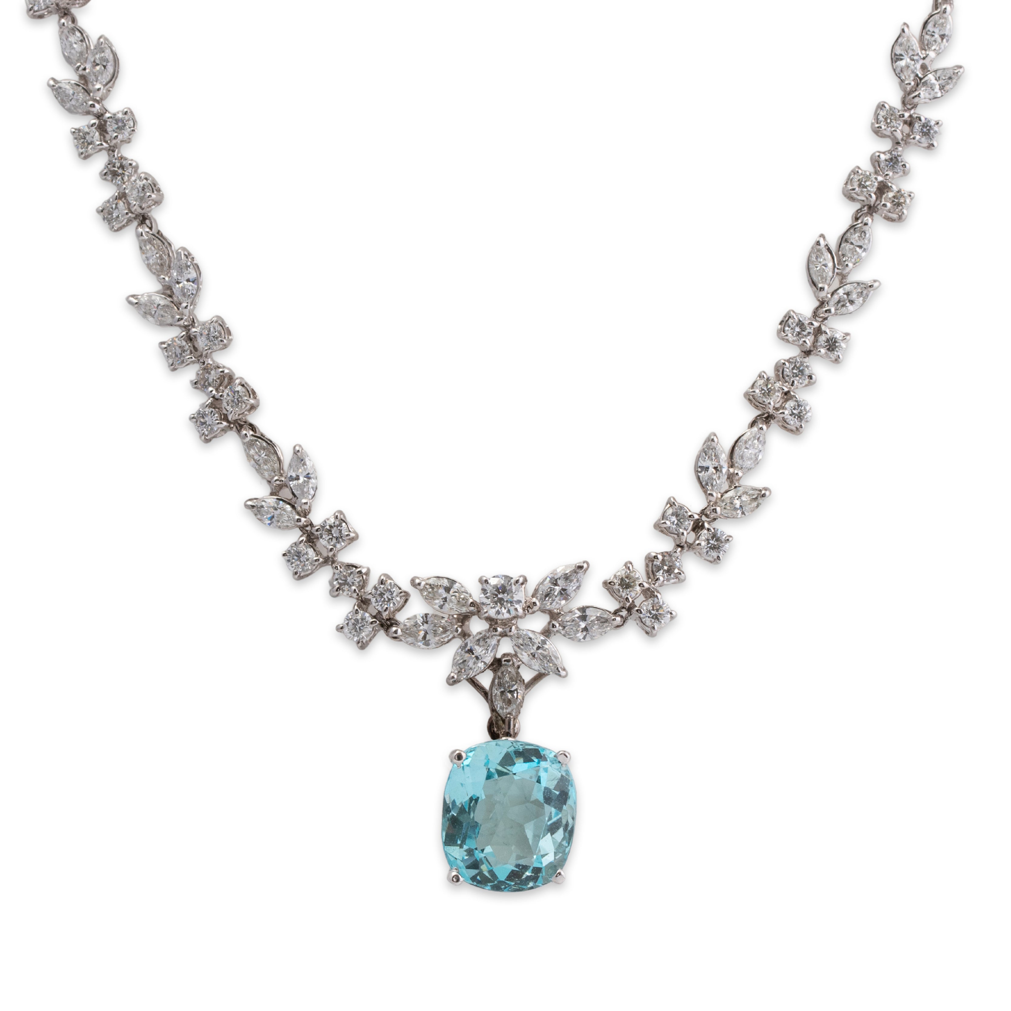 Amazing 18k White Gold 6.1ct Aquamarine 6.5cttw Diamond Statement Necklace 16、mySite、hinf8tx79