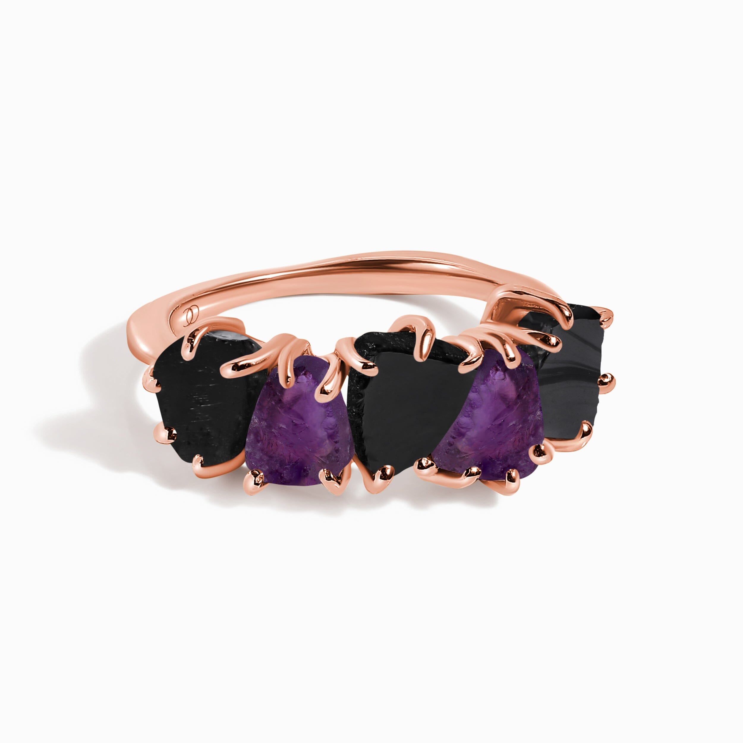 Raw Crystal Ring - Luminous Black Obsidian & Amethyst、mySite、hinf8tx79
