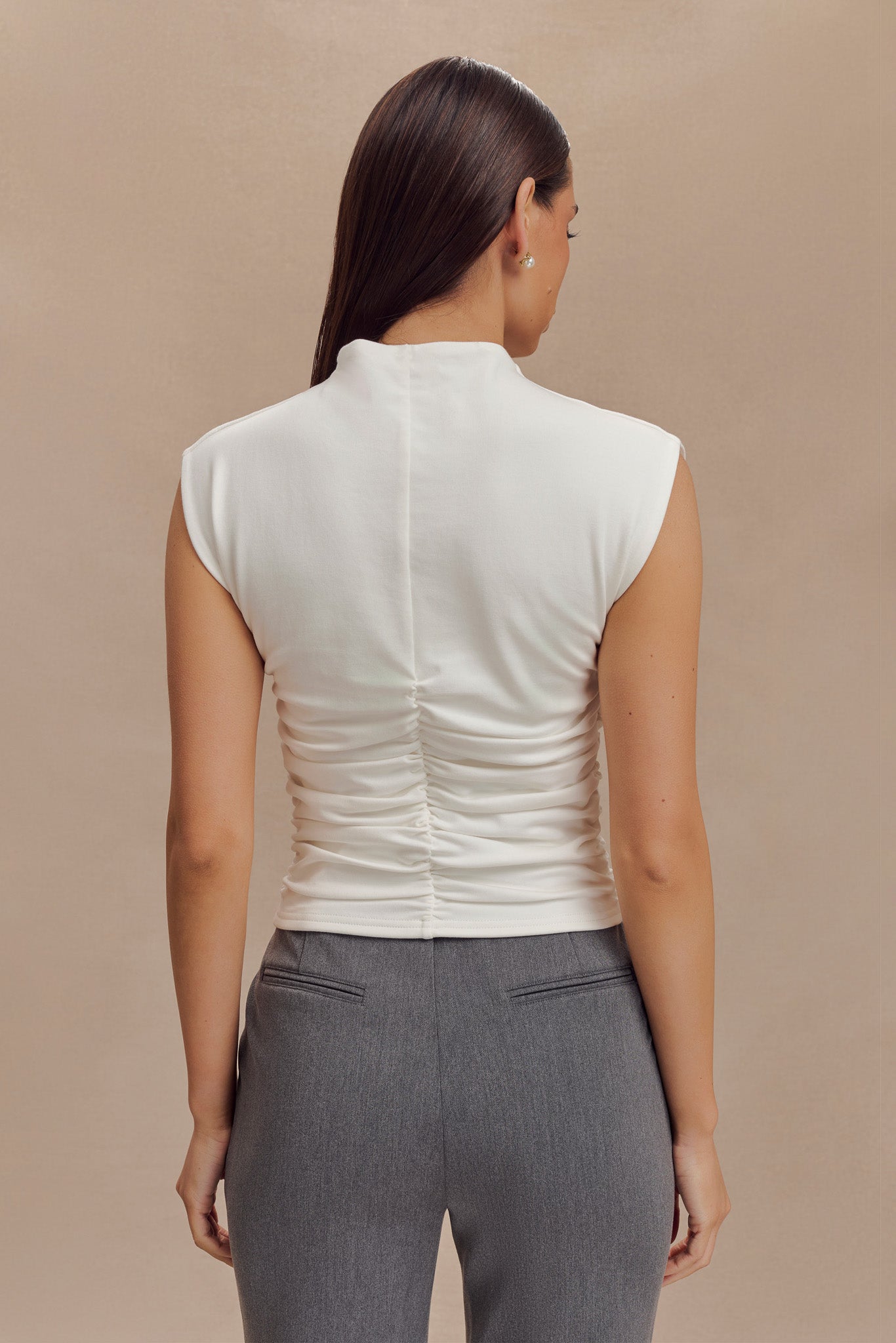 Ellia High Neck Sleeveless Top - White、mySite、solidvoid