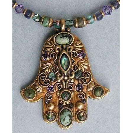 Michal Golan African Turquoise, Abalone and Amethyst Hamsa Necklace、mySite、topwebapps