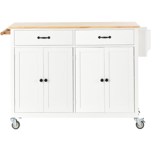 Kitchen Island Cart with Solid Wood Top and Locking Wheels,54.3 Inch Width,4 Door Cabinet and Two Drawers,Spice Rack, Towel Rack (White)、、casual