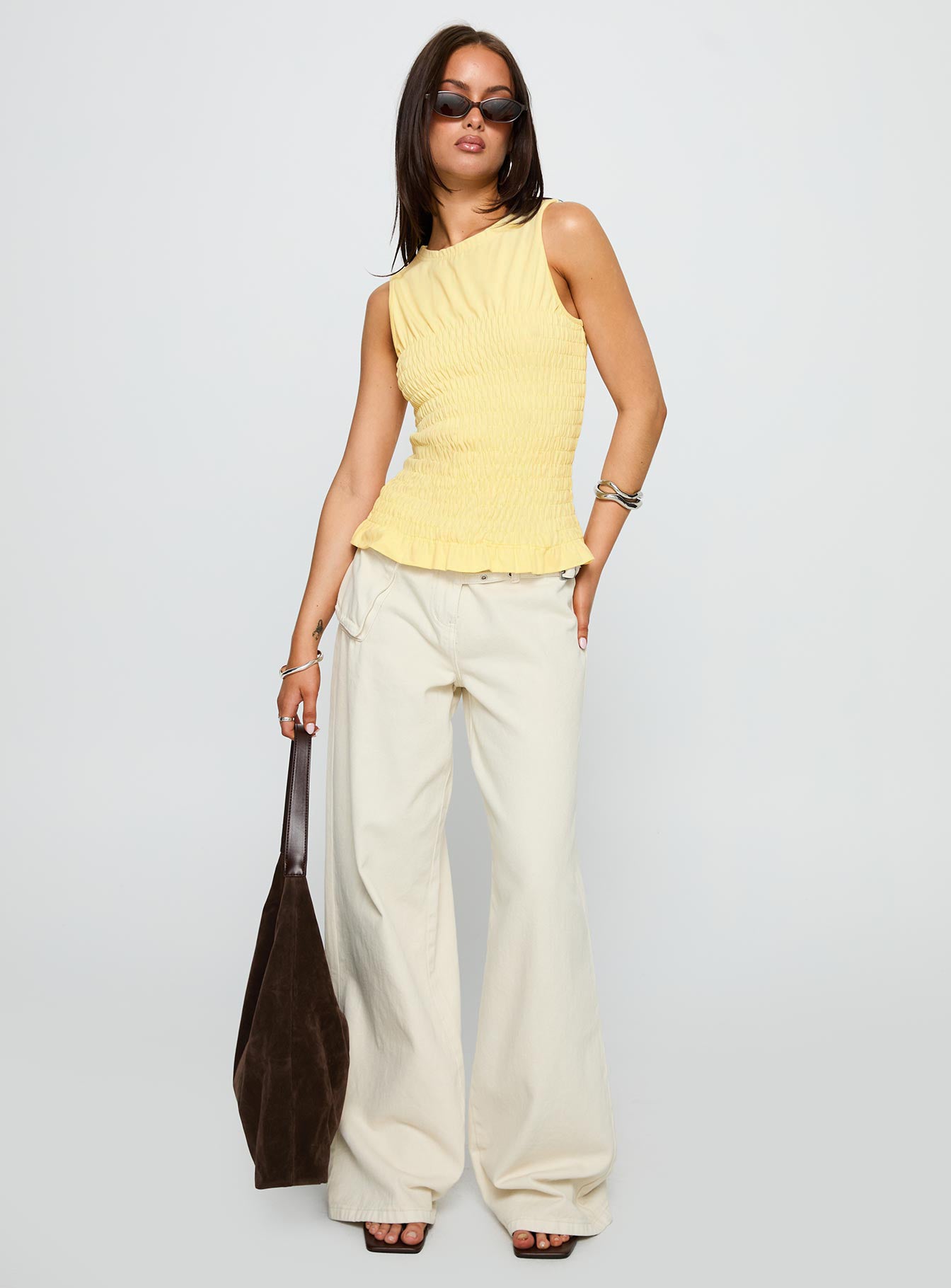 Maybe Tomorrow Ruched Sleeveless Top Lemon、mySite、solidvoid