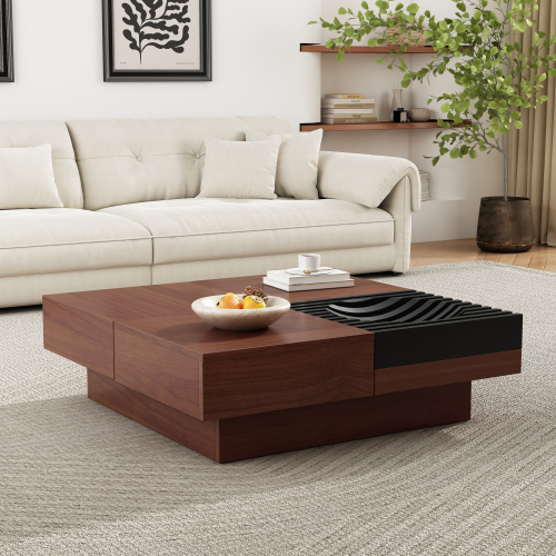ITALIAN RETRO - INSPIRED ACACIA WOOD STORAGE COFFEE TABLE ,BROWN & BLACK COLOR、、eastwooduniform