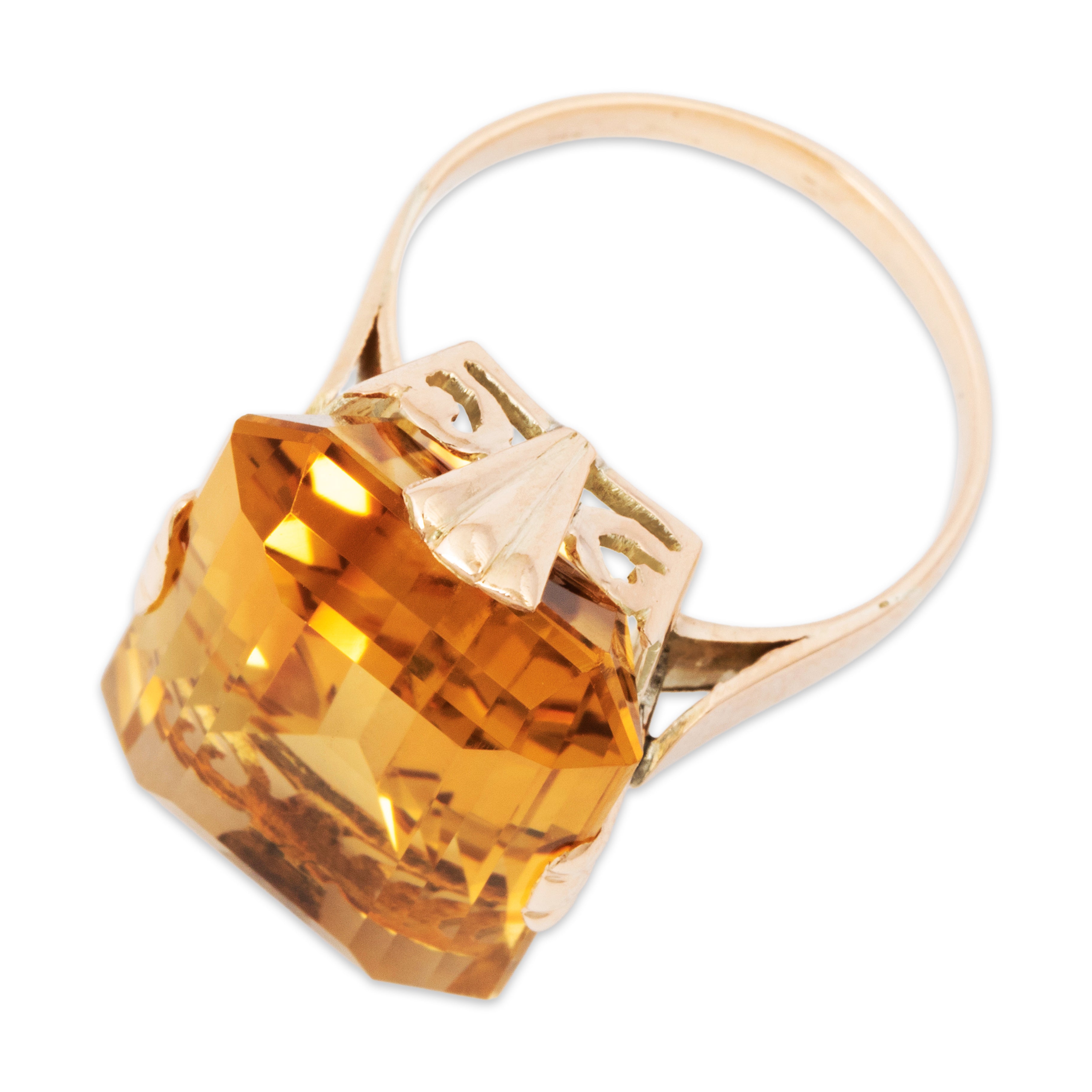 Vintage Large 10k Rose Gold 18ct Citrine Incredible Emerald-Cut Cocktail Ring、mySite、hinf8tx79