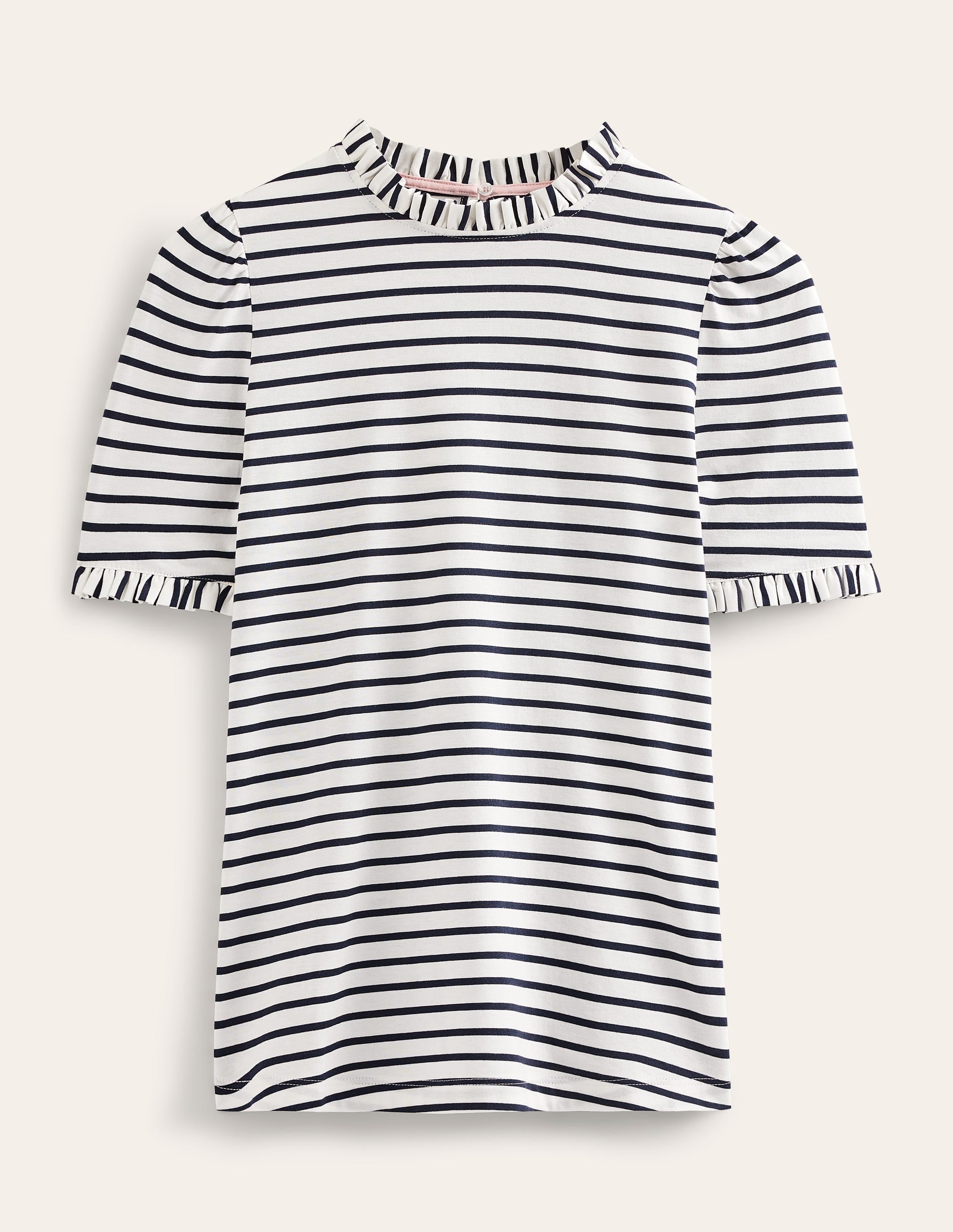  Supersoft Frill Detail T-shirt-Ivory, Navy Stripe、mySite、ashleygrahame