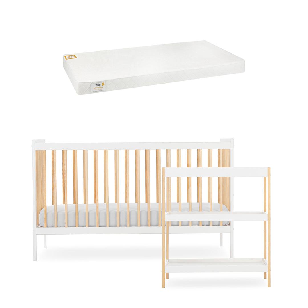  CuddleCo Nola 2 Piece Set Changer + Cot Bed - White/Natural、mySite、merchandisen