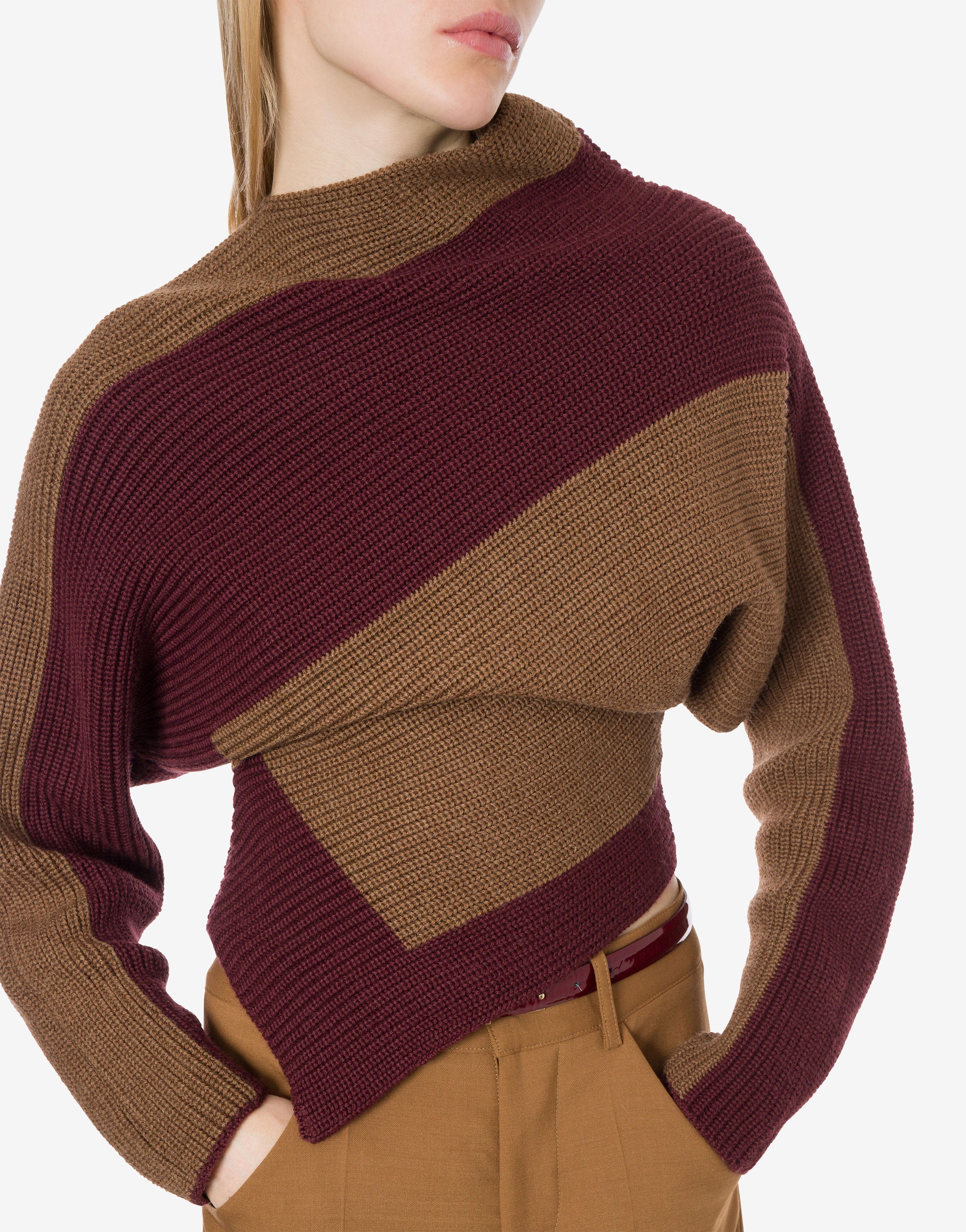 Maglione asimmetrico in misto lana bicolor、mySite、aoinhome