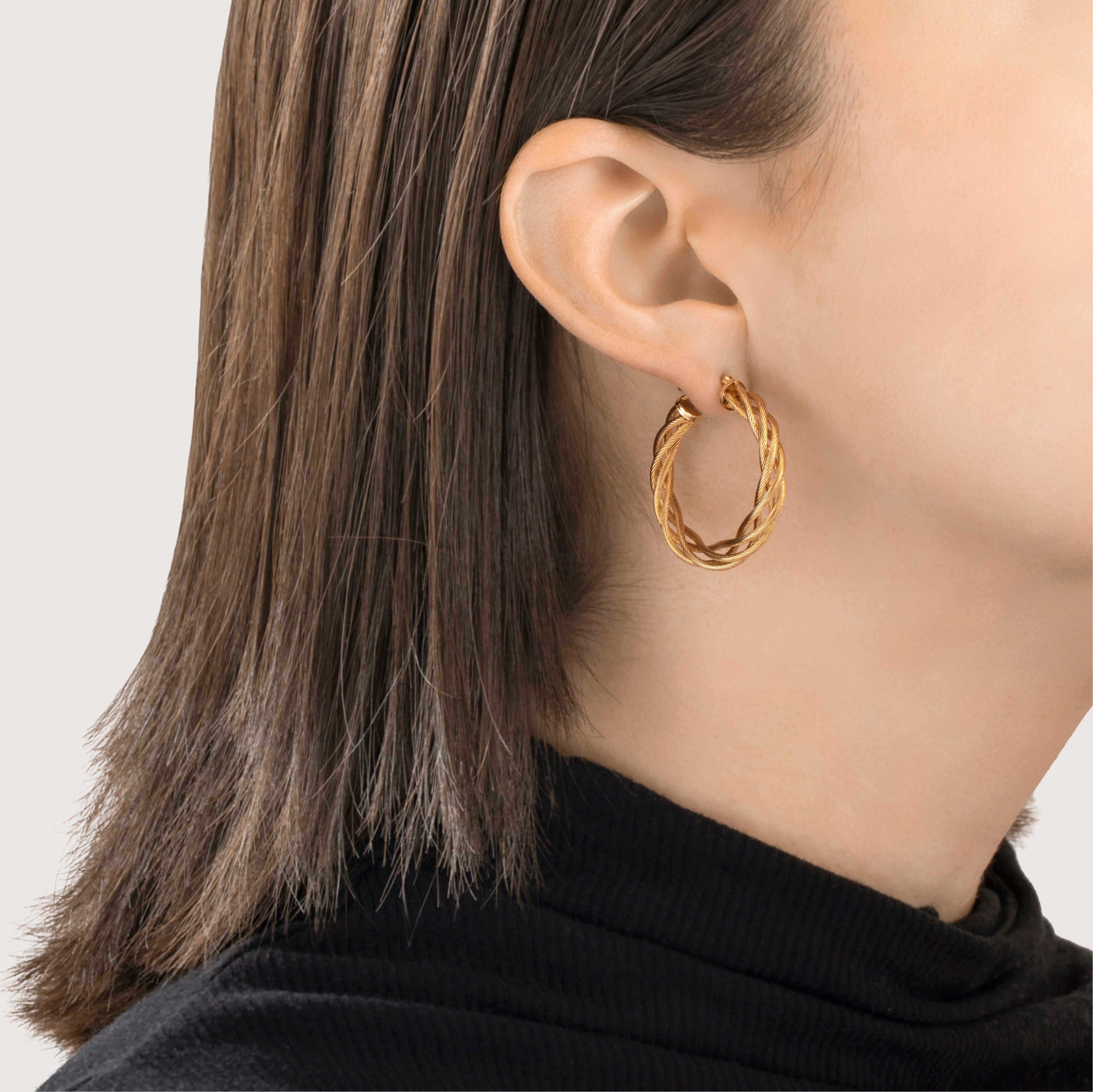 Vintage 14k Yellow Gold Textured Wire Twists Hoop Earrings、mySite、hinf8tx79