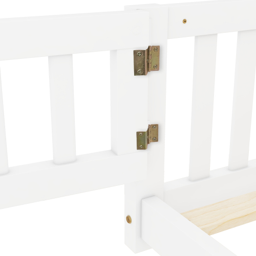 Twin Size Bed Floor Bed with Safety Guardrails and Door for Kids, Natural(Old SKU: W158090686)、、casual