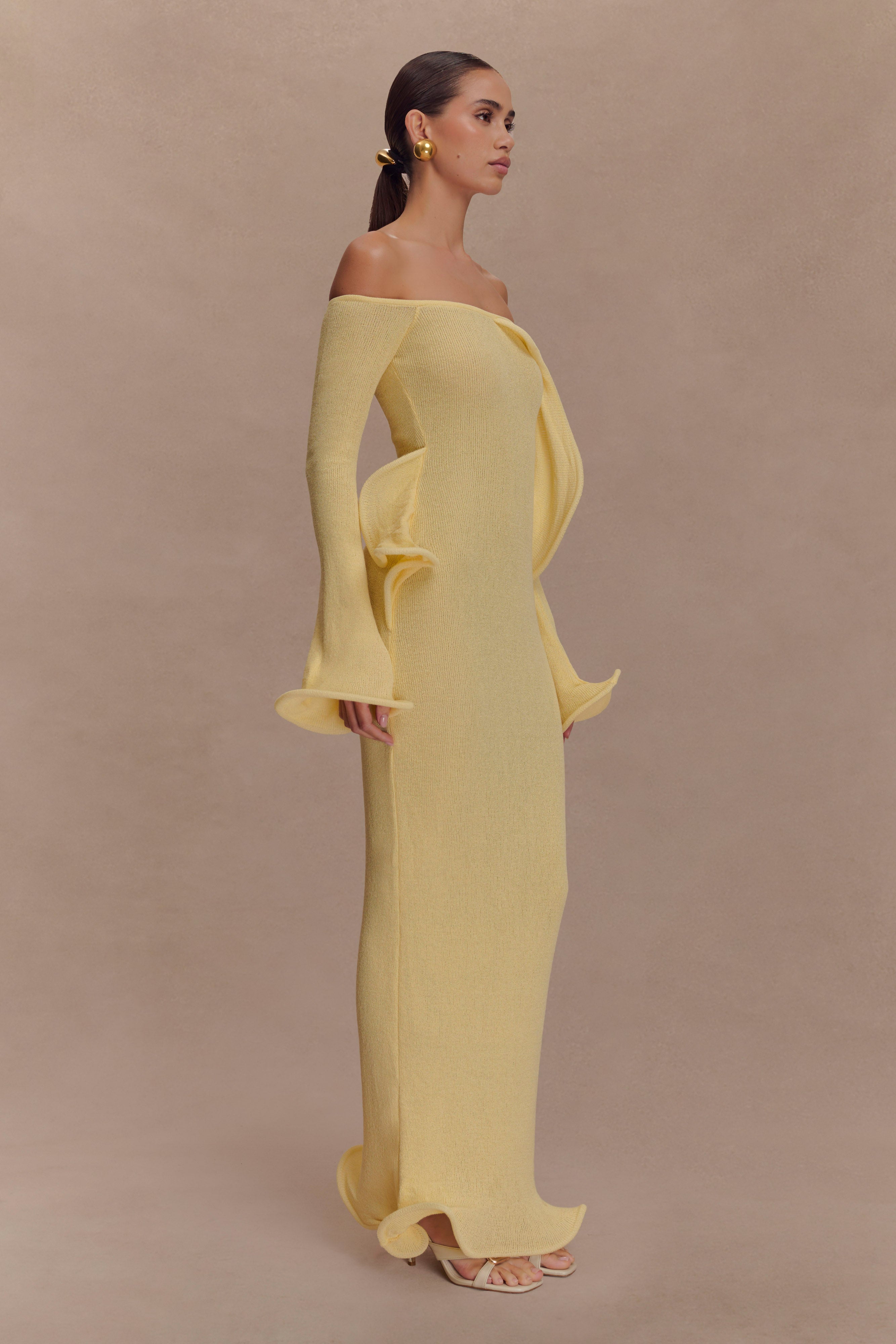 Sandrine Off Shoulder Knit Maxi Dress - Lemon、mySite、solidvoid