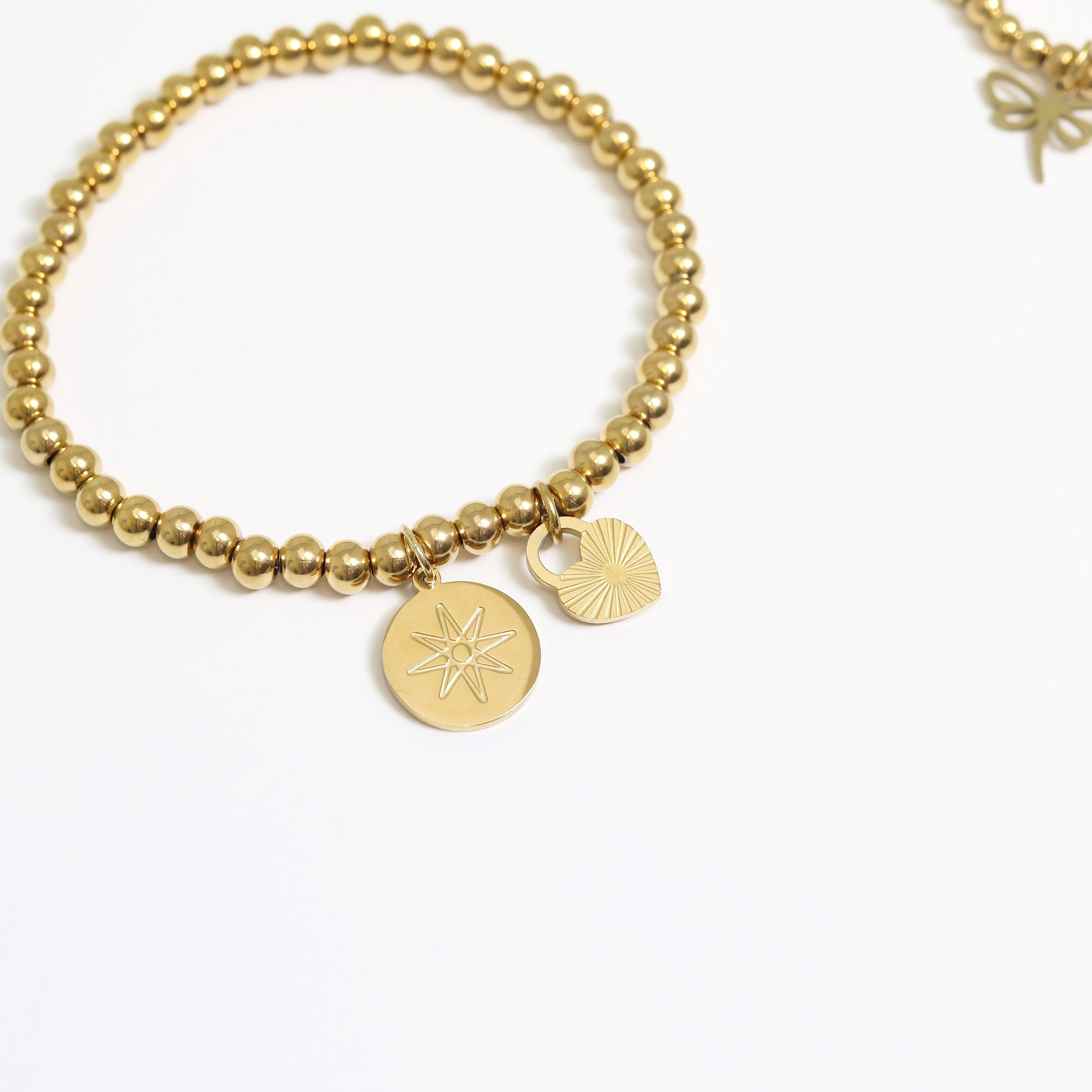 18K Gold PVD Stainless Steel Sunburst Heart Lock Charm / PDL0022、mySite、dreamappss