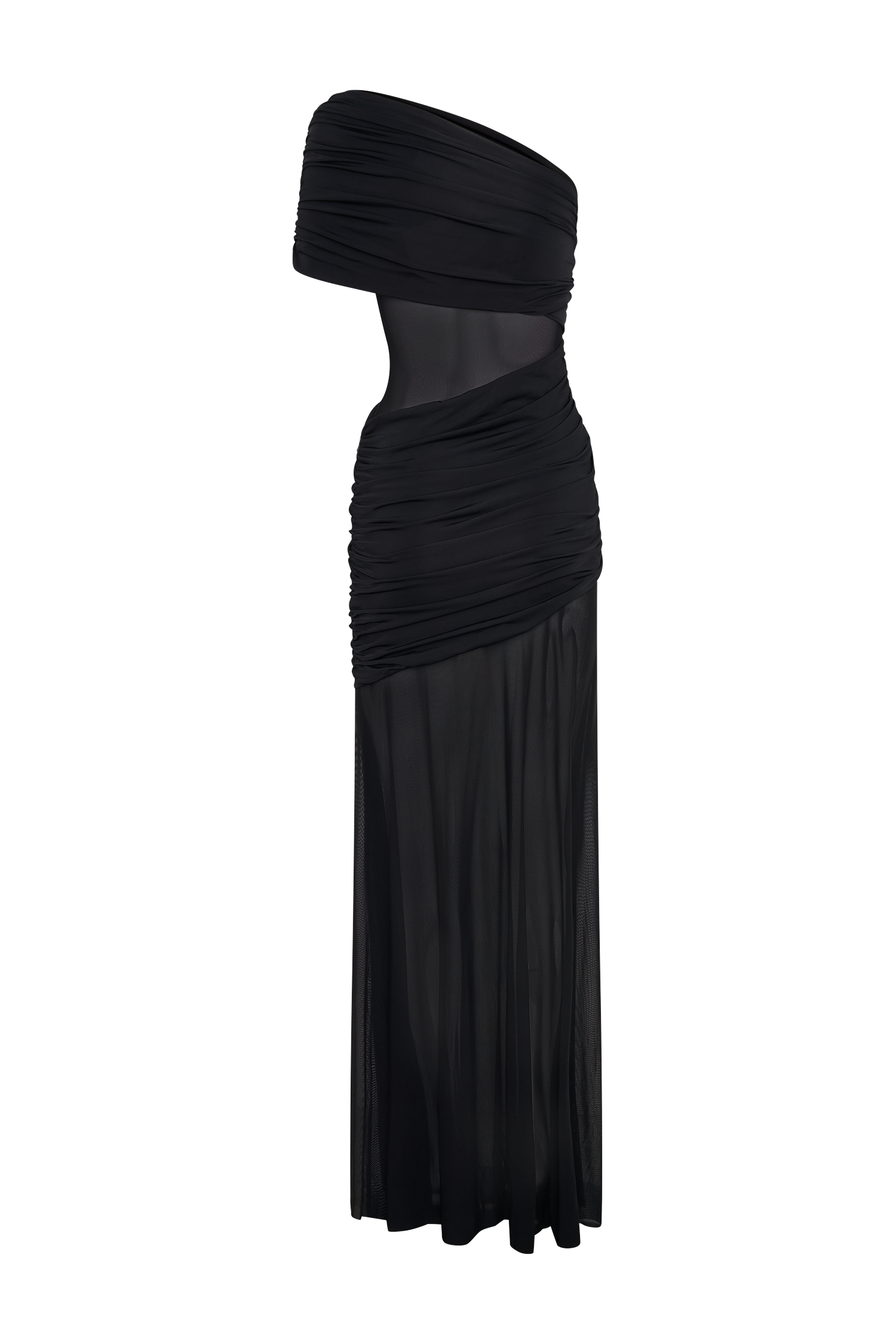 Dallas One Shoulder Mesh Maxi Dress - Black、mySite、solidvoid
