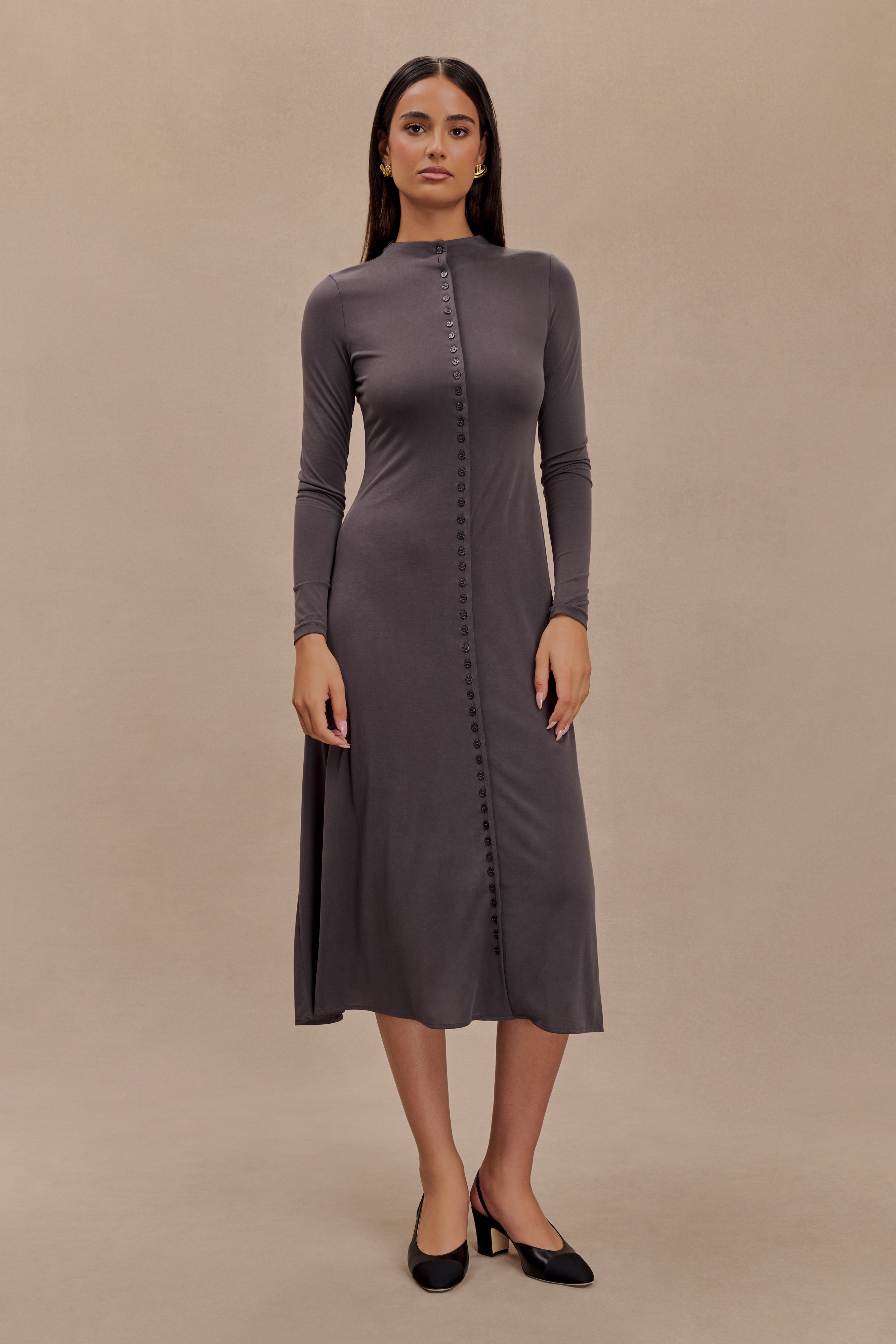 Anders Peached Jersey Midi Dress - Charcoal、mySite、solidvoid