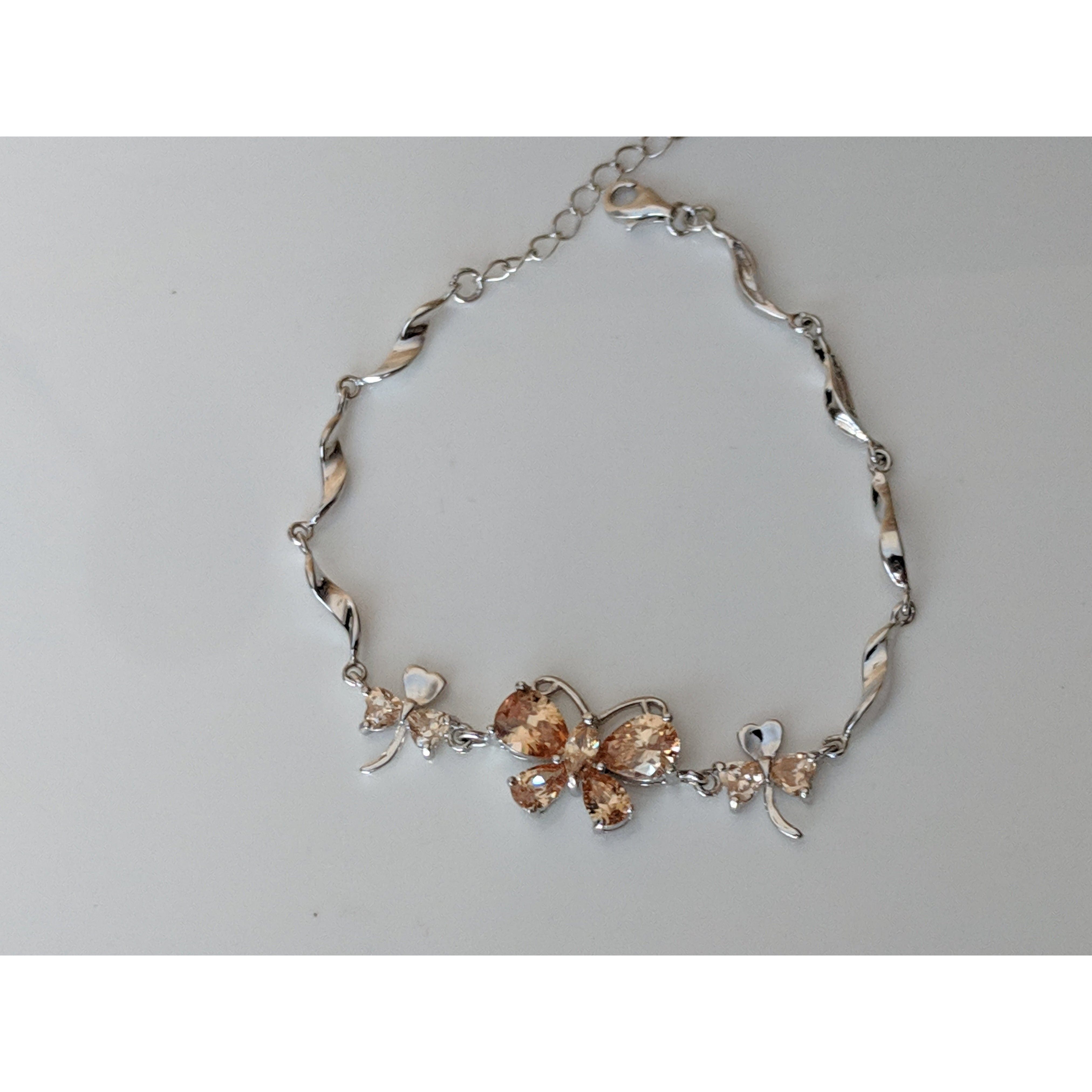 Butterfly Bracelet Sterling Silver and Genuine Amethyst, Purple, Green or Yellow CZ Elegant、mySite、g9winljtr