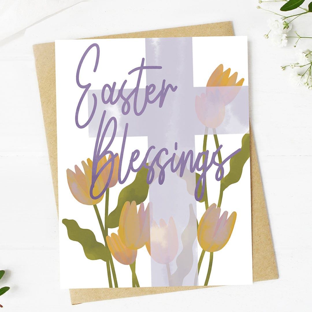  Easter Blessings Cross Tulips Faith Card、mySite、elrpsem3k