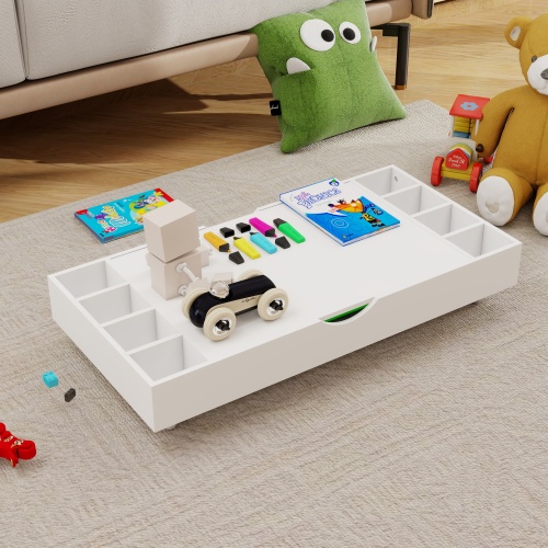 The 2 in 1 Rollaway Play Table and Toy Organizer Compatible with Lego Suitable for Storing Under Bed or Sofa-White (38" x 18.7" x 5.9")、、casual