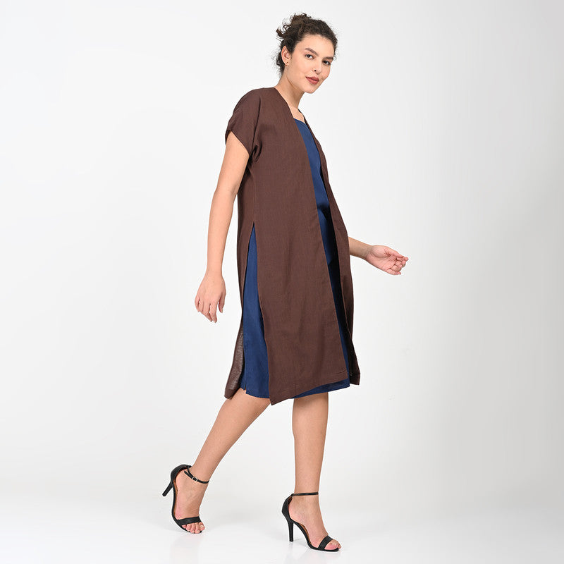 Cotton Solid Co Ord Set For Women | Overlay & Dress | Coffee Brown & Navy、mySite、camillekostekn