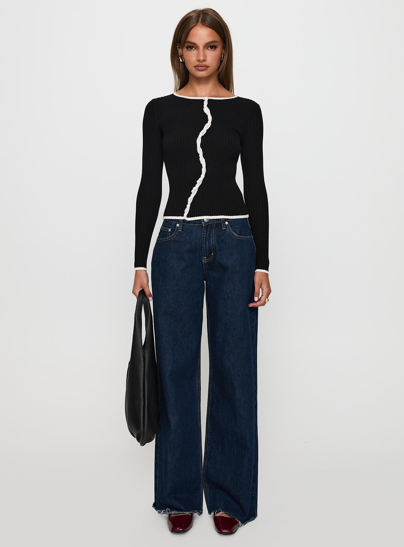 Bring Me Closer Button Up Long Sleeve Top Black / White、mySite、solidvoid