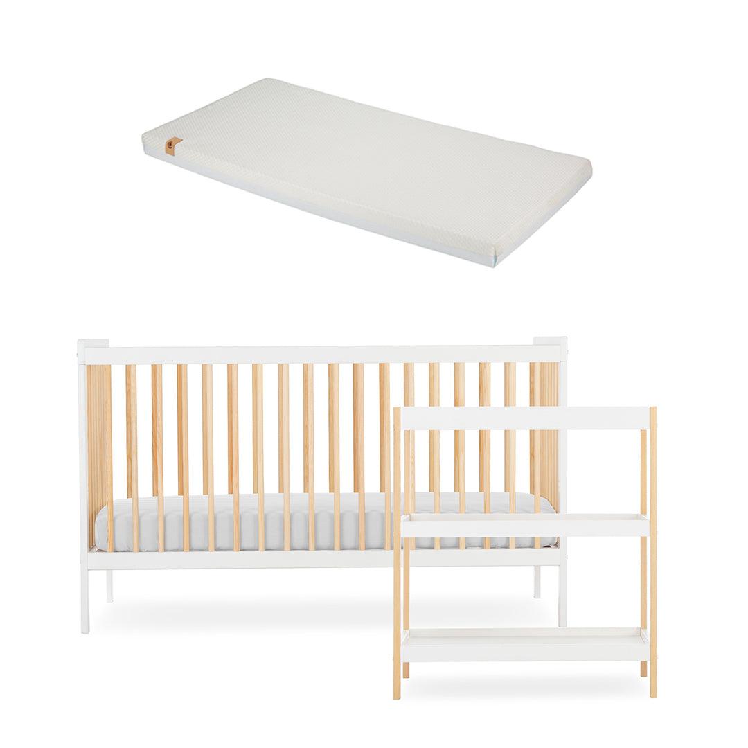  CuddleCo Nola 2 Piece Set Changer + Cot Bed - White/Natural、mySite、merchandisen