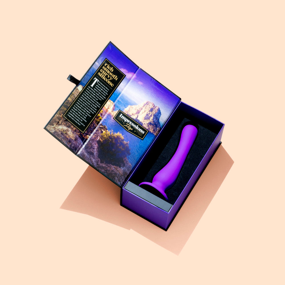 Impressions By Blush® | Ibiza Curved G-Spot Plum 7.75-Inch Long Rechargeable Vibrating Dildo With Suction Cup Base、mySite、bottomscart
